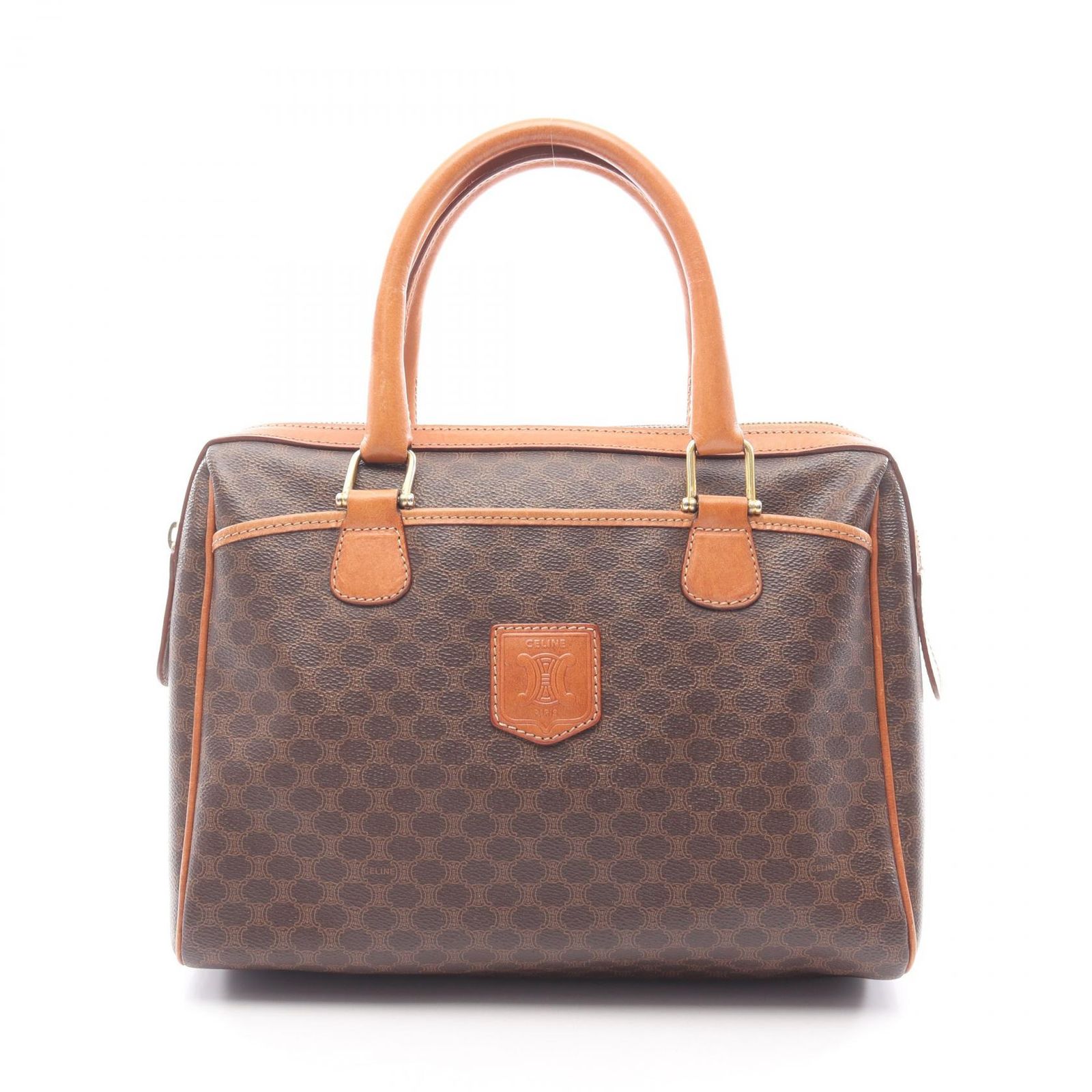 セリーヌ CELINE ハンドバッグ マカダム ダークブラウン PVCコーティングキャンバス レザー マカダム ミニボストン レディース Used B