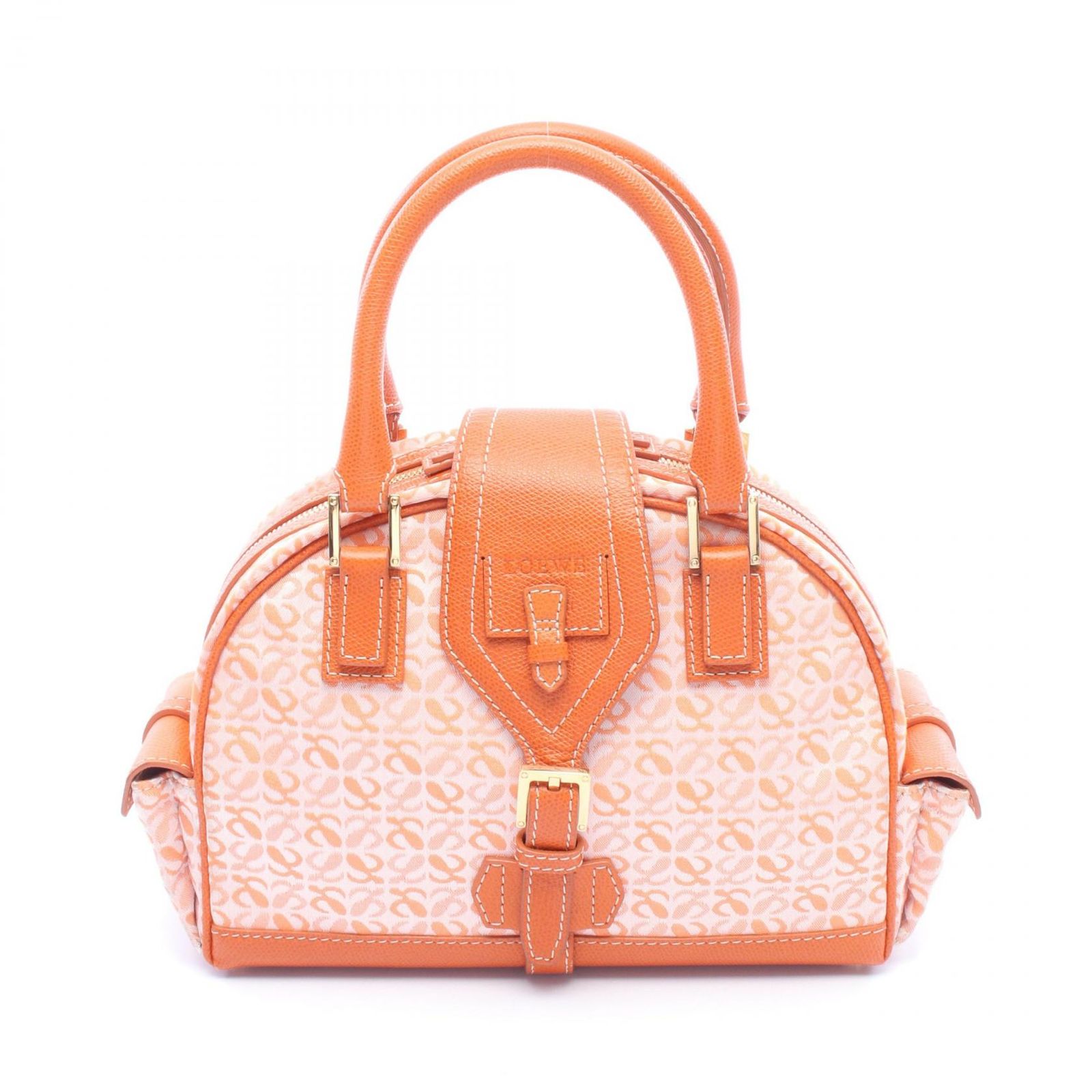 ロエベ LOEWE ハンドバッグ アナグラム スモール ボーリングバッグ オレンジ キャンバス レザー アナグラム スモール ボーリングバッグ レディース Used A