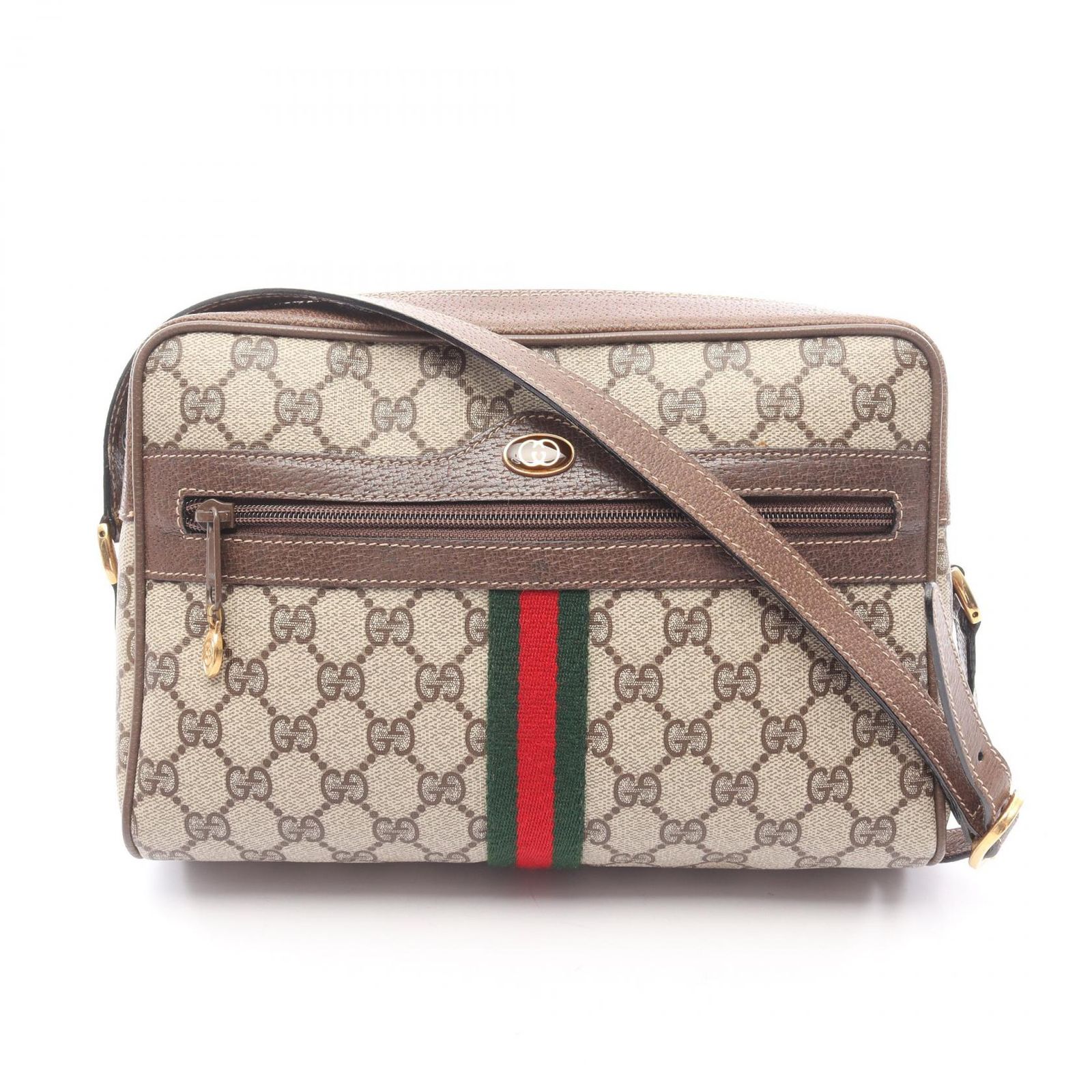 グッチ GUCCI ショルダーバッグ オールドグッチ GGプラス シェリーライン 24･02･005 ベージュ PVCコーティングキャンバス レザー オフディア ショルダーバッグ