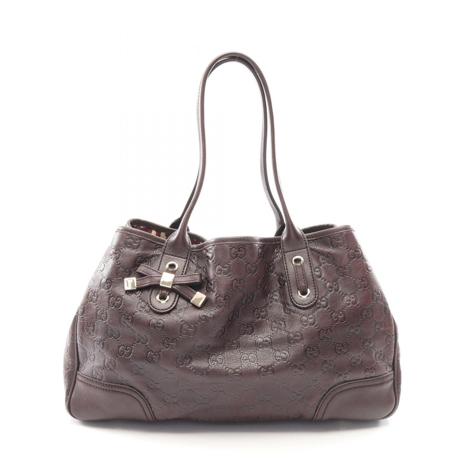 グッチ GUCCI トートバッグ プリンシー グッチシマ 163805 ダークブラウン レザー プリンシー リボン付き ショルダーバッグ レディース Used B