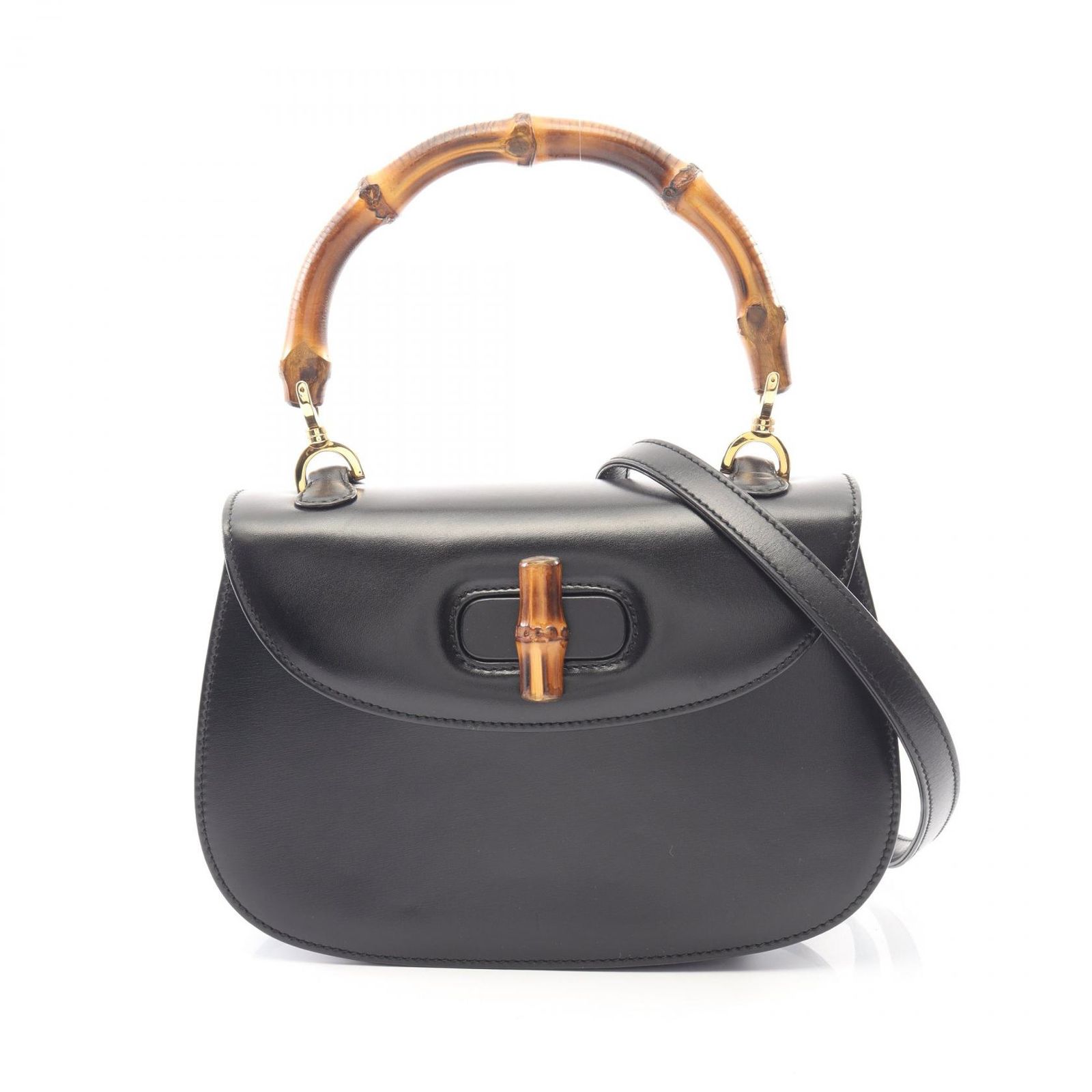 グッチ GUCCI ハンドバッグ バンブー 2WAY ブラック レザー バンブー 2wayショルダー レディース Used B