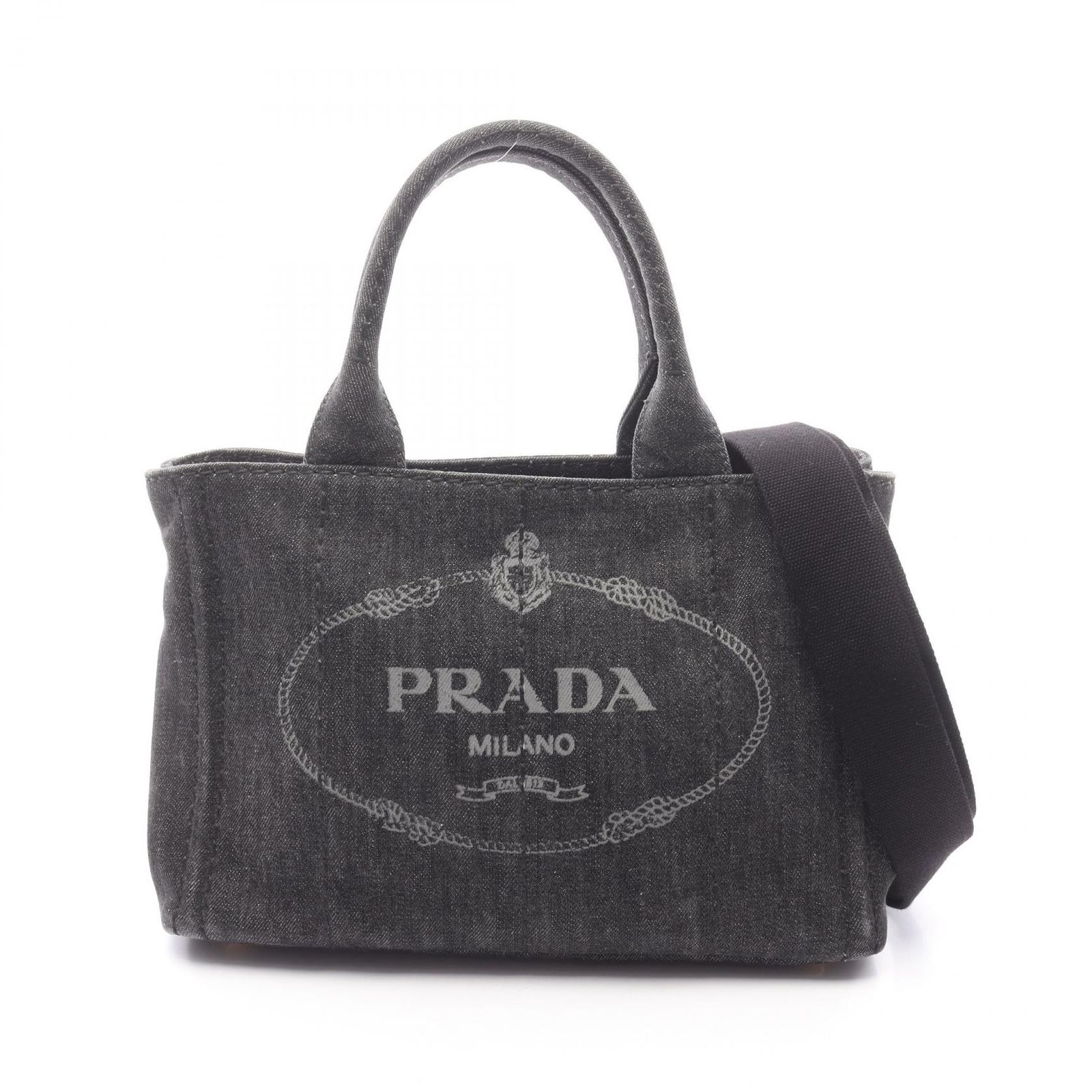 プラダ PRADA トートバッグ CANAPA カナパ 2WAY ブラック デニム カナパ 2wayトート レディース Used B