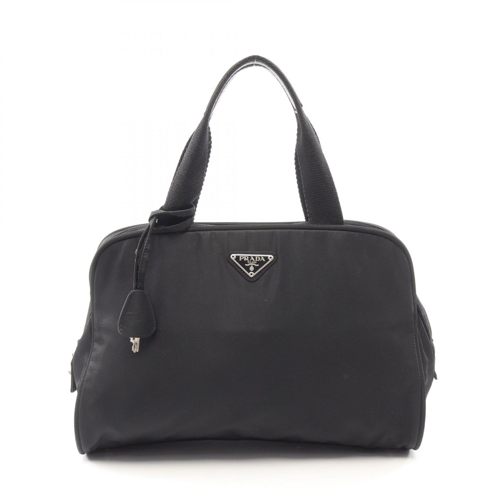 プラダ PRADA ハンドバッグ ブラック ナイロン レザー トラインアングルロゴ ハンドバッグ レディース Used A