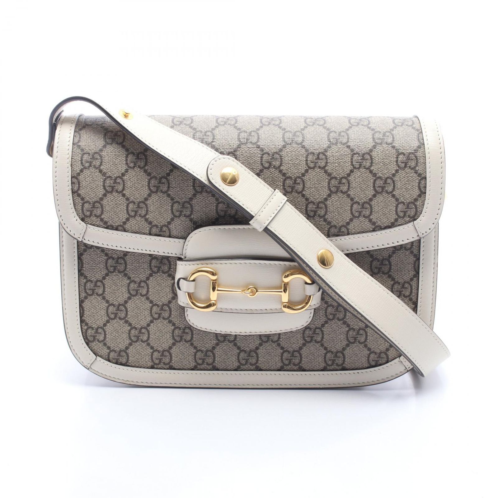 グッチ GUCCI ショルダーバッグ ホースビット 1955 GGスプリーム 602204 ベージュ/ホワイト PVCコーティングキャンバス レザー ホースビット ミディアム ショルダーバッグ