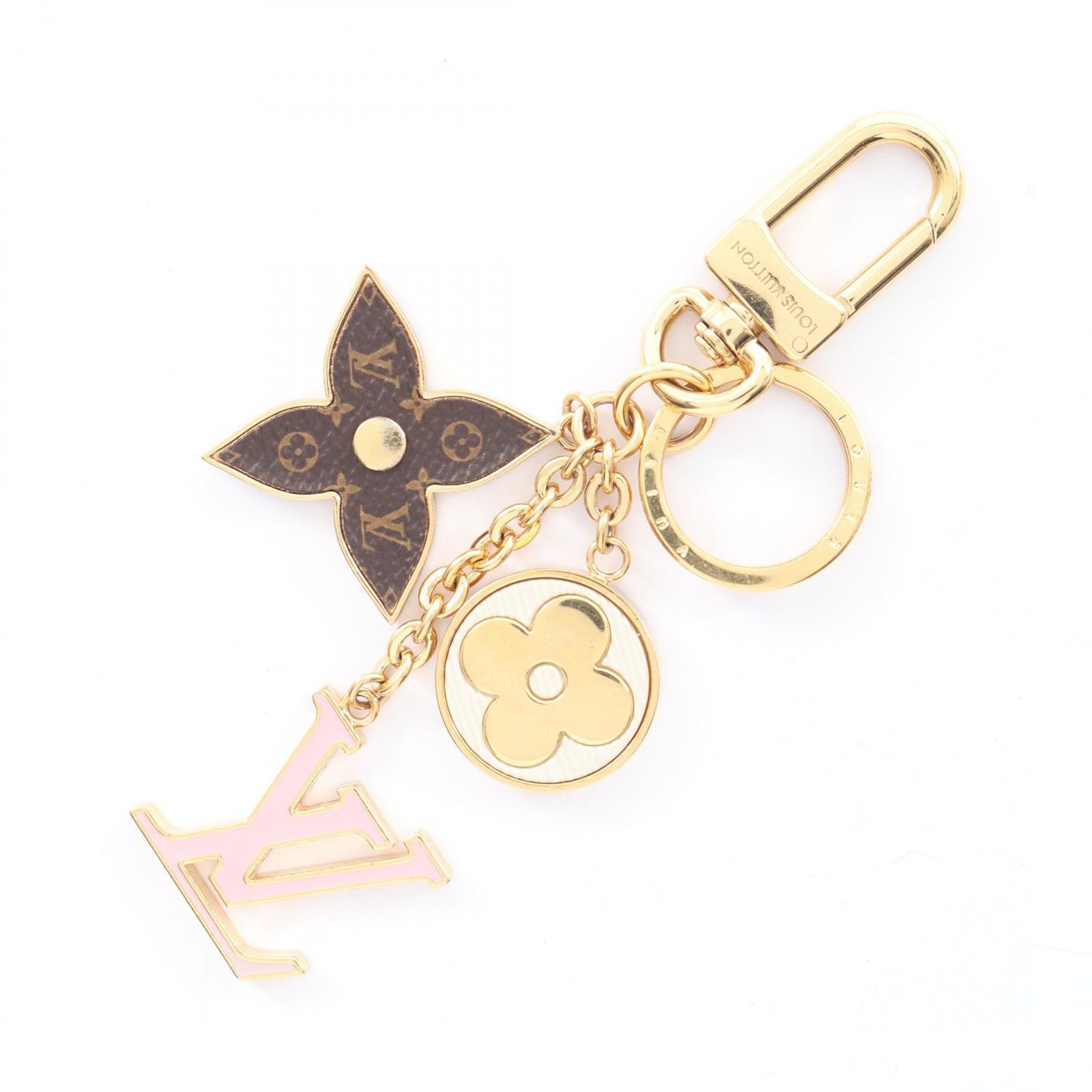 ルイ・ヴィトン LOUIS VUITTON キーホルダー スプリング ストリート モノグラム M01187 ゴールド/ピンク/ホワイト その他 キーホルダー・スプリング ストリート