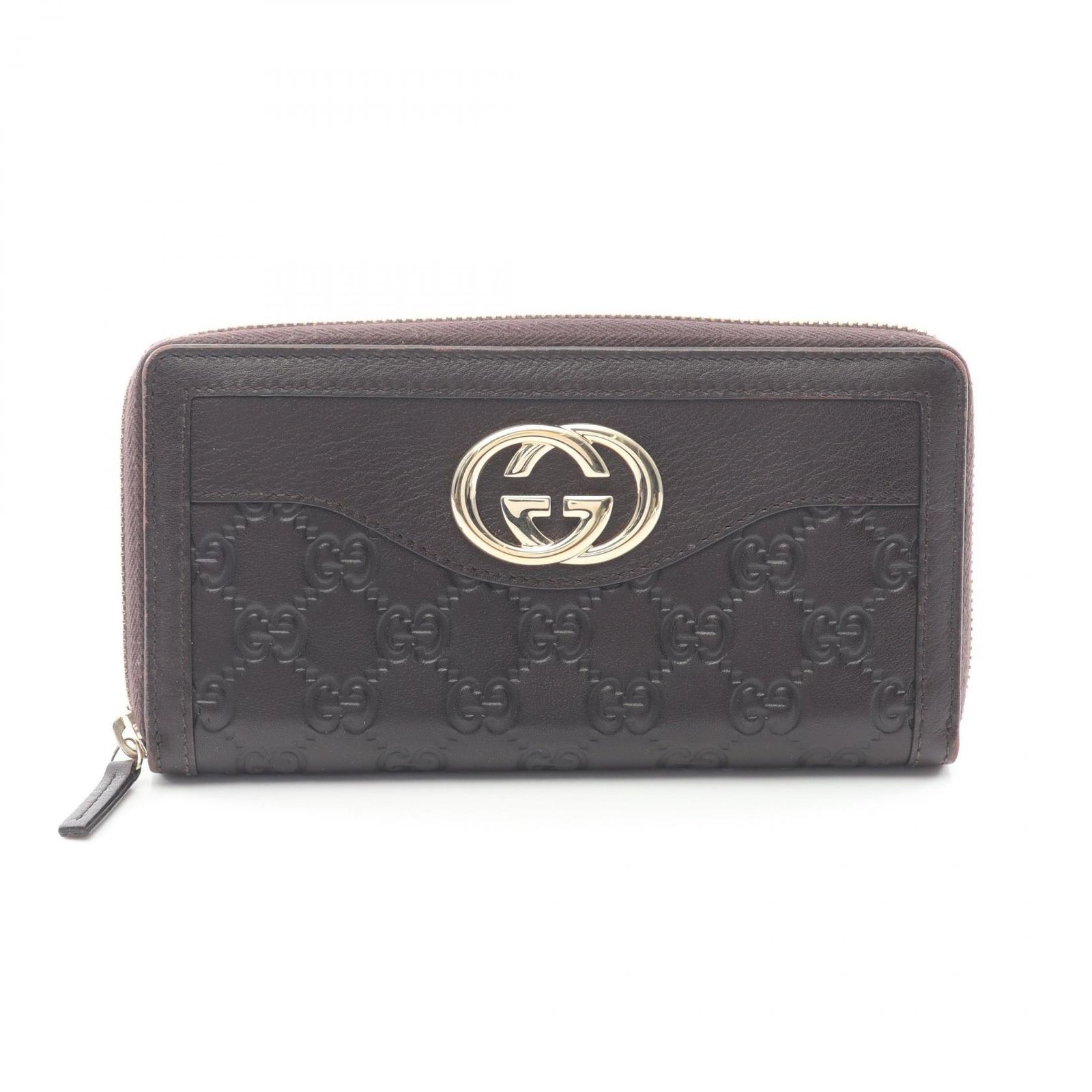 グッチ GUCCI ラウンド長財布 スーキー グッチシマ 308012 ダークブラウン レザー インターロッキングG グッチシマ ラウンド財布 レディース Used B