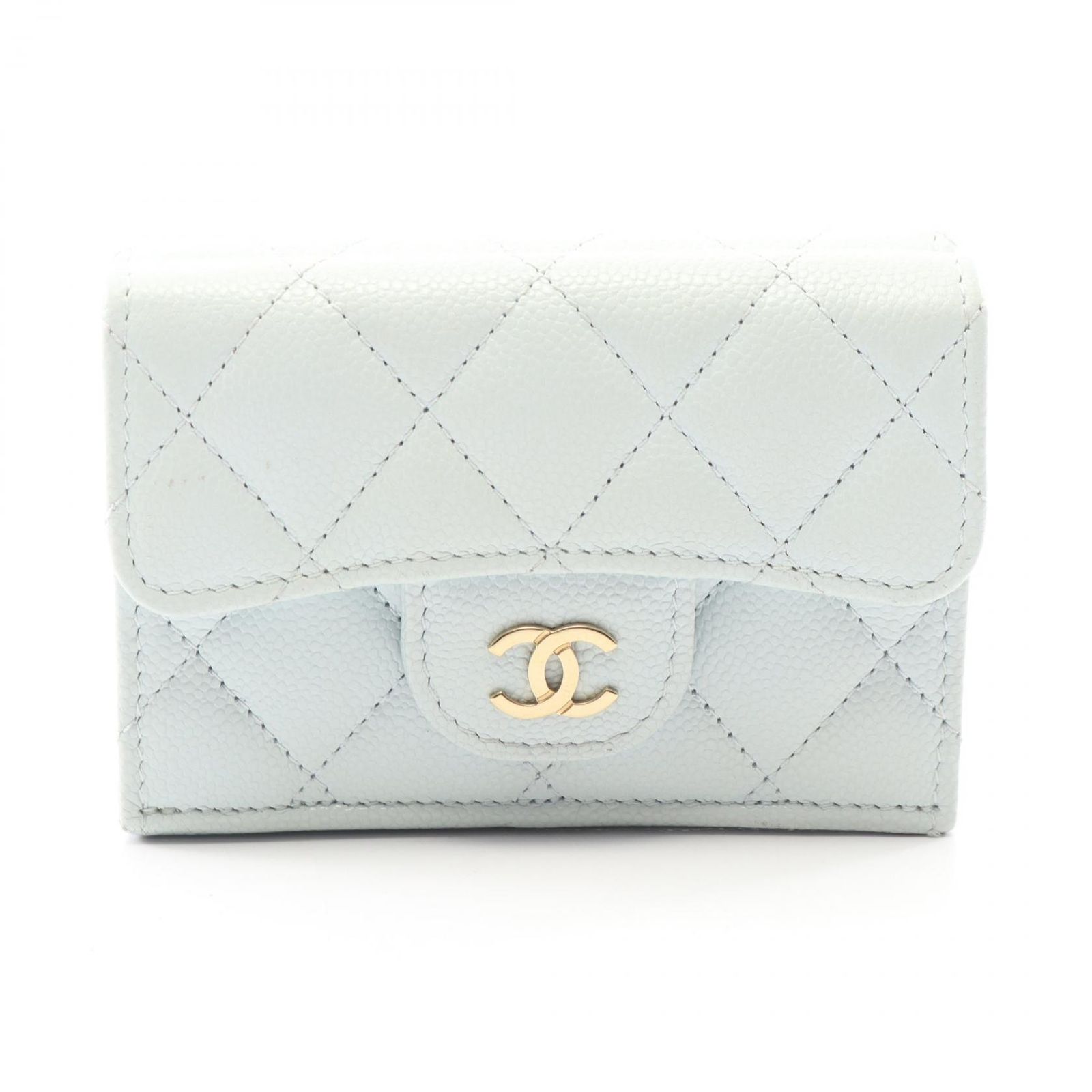 シャネル CHANEL 三つ折り財布 クラシック スモール フラップ ウォレット マトラッセ AP0230 ライトブルー キャビアスキン(グレインドカーフ) マトラッセ 三つ折財布