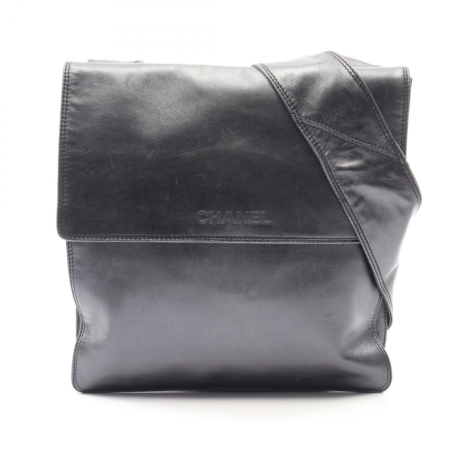 シャネル CHANEL ショルダーバッグ メタリックグレー レザー ショルダーバッグ レディース Used B