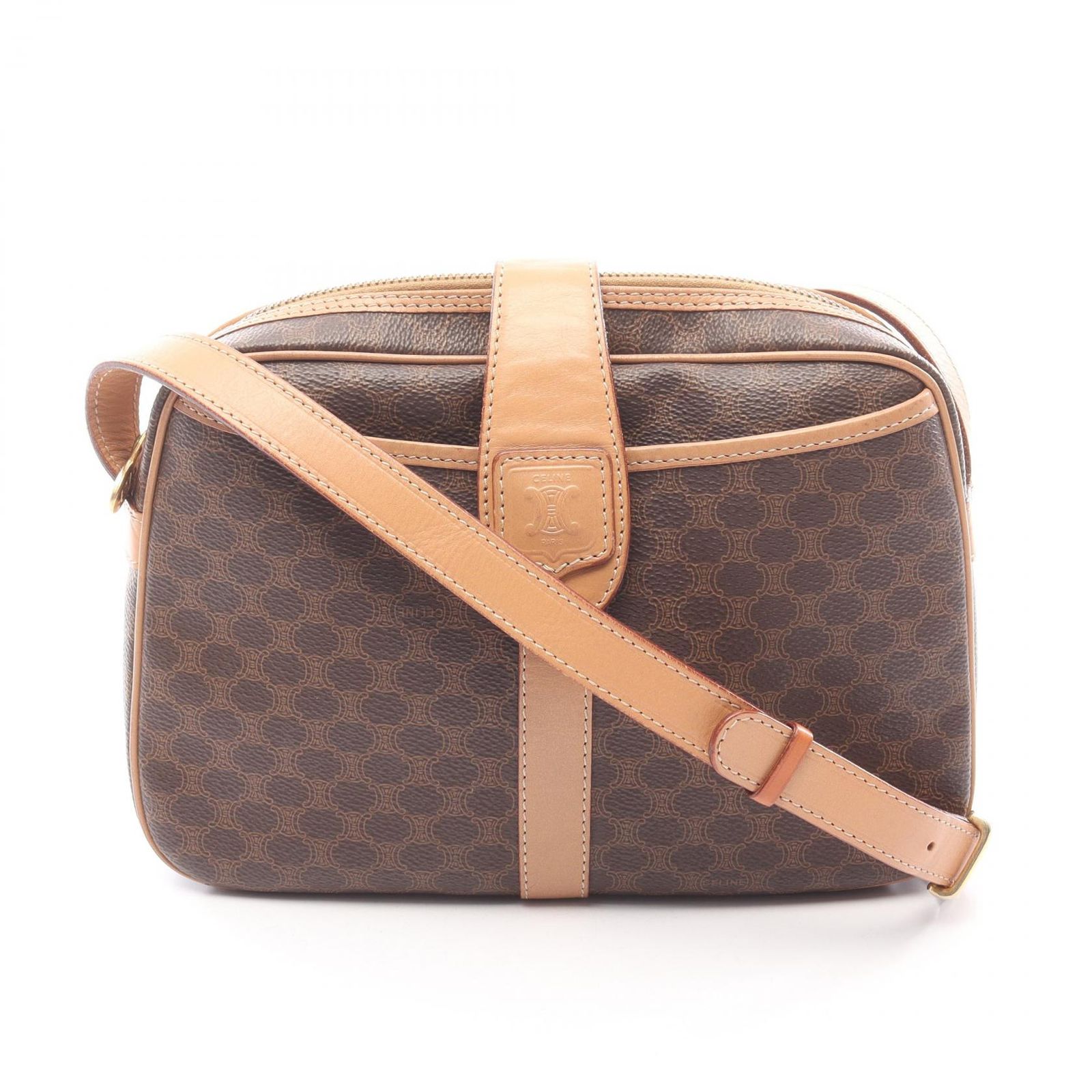 セリーヌ CELINE ショルダーバッグ マカダム ダークブラウン PVCコーティングキャンバス レザー マカダム ショルダーバッグ レディース Used B 34,970円
