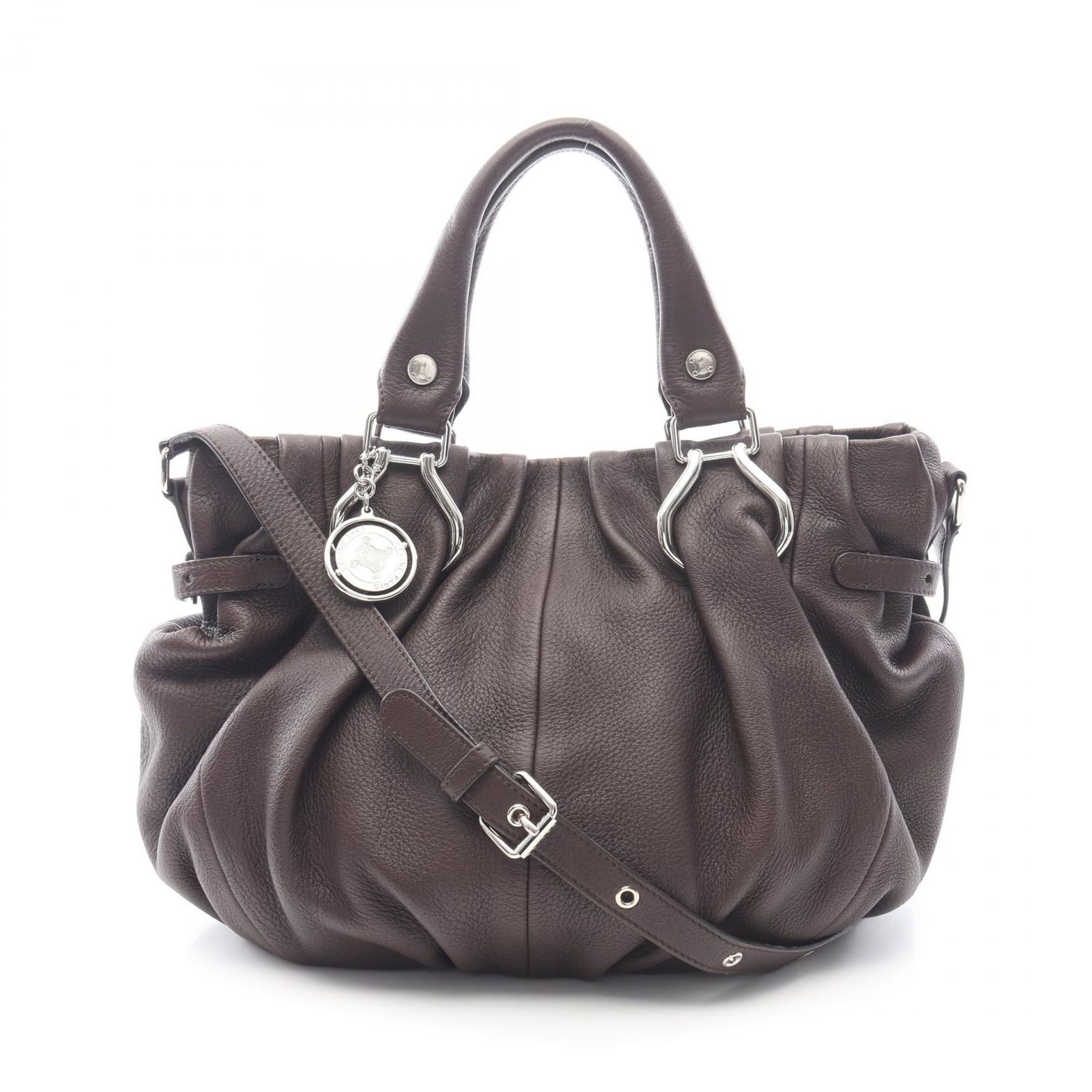 セリーヌ CELINE ショルダーバッグ ピロー スモール 2WAY ダークブラウン レザー ピロー スモール 2wayショルダー レディース Used A