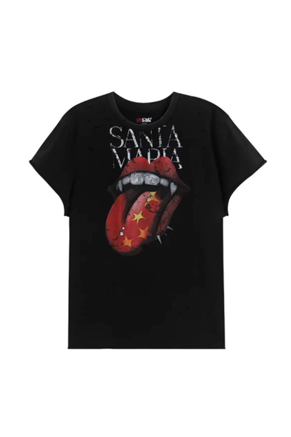 DND4DES | ROLLING TONGUE GRAPHIC DISTRESSED CUT OFF TEE