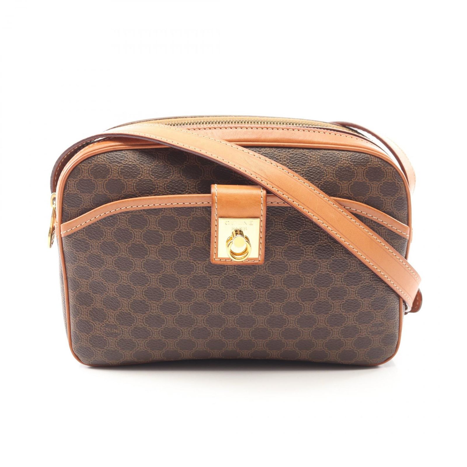 セリーヌ CELINE ショルダーバッグ マカダム ダークブラウン PVCコーティングキャンバス レザー マカダム ショルダーバッグ レディース Used B