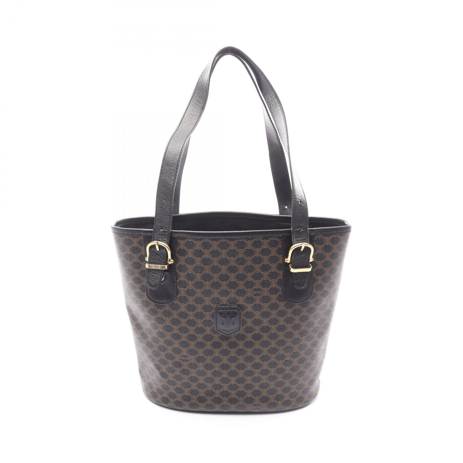 セリーヌ CELINE トートバッグ マカダム ブラウン/ブラック PVCコーティングキャンバス レザー マカダム トートバッグ レディース Used A