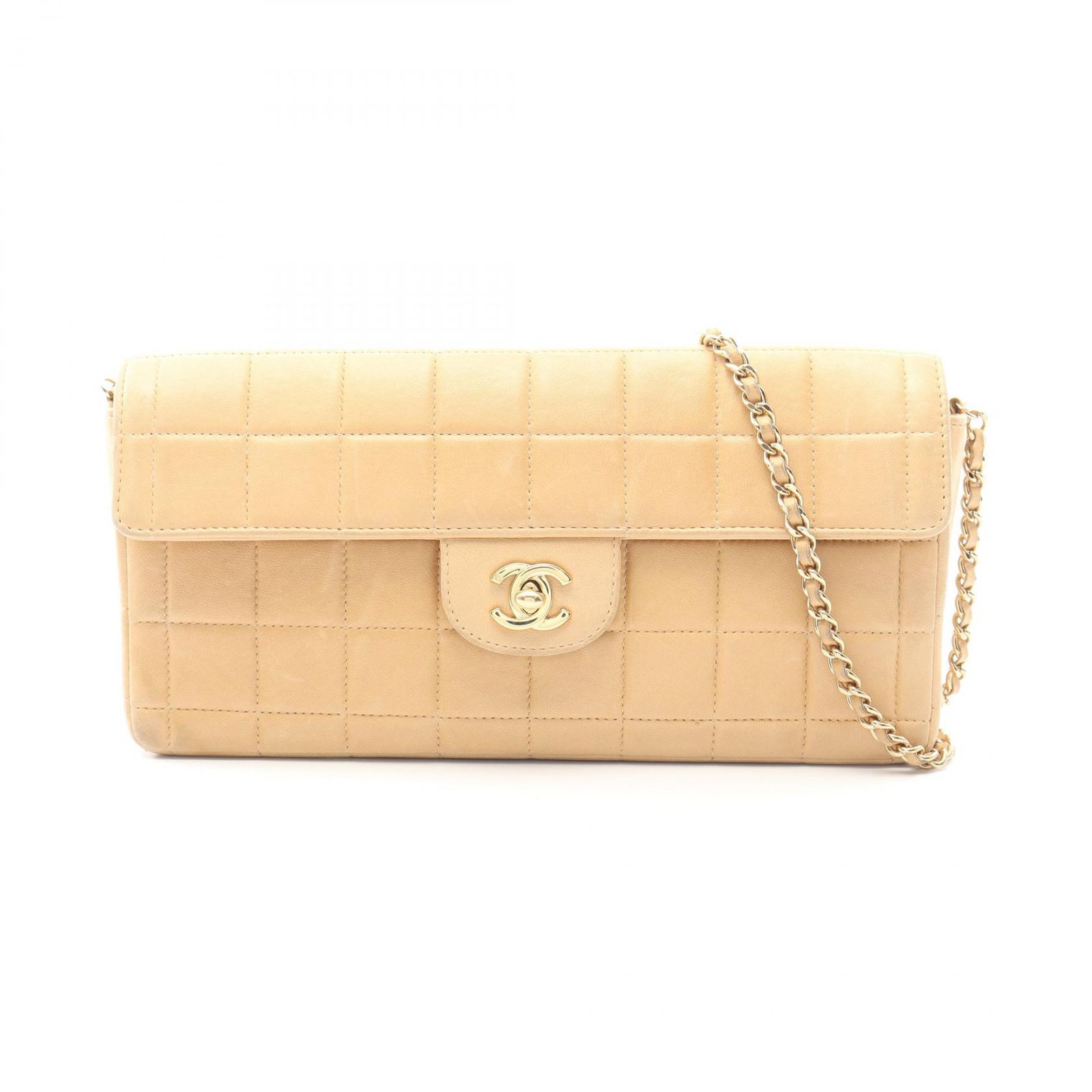 シャネル CHANEL ショルダーバッグ チョコバー イーストウエスト ベージュ ラムスキン（羊革） チョコバー イーストウエスト チェーンショルダー レディース
