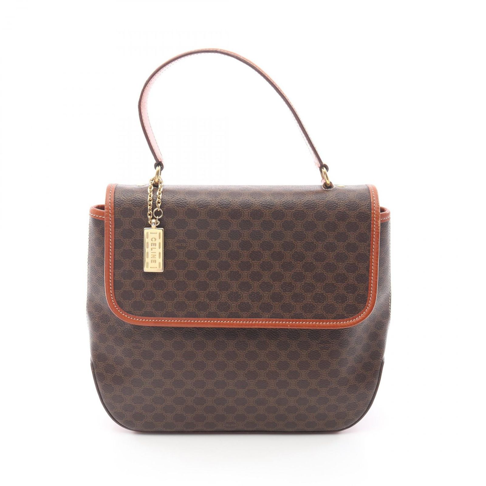 セリーヌ CELINE ハンドバッグ マカダム チャーム付き ダークブラウン/ブラウン PVCコーティングキャンバス レザー マカダム ハンド レディース Used B