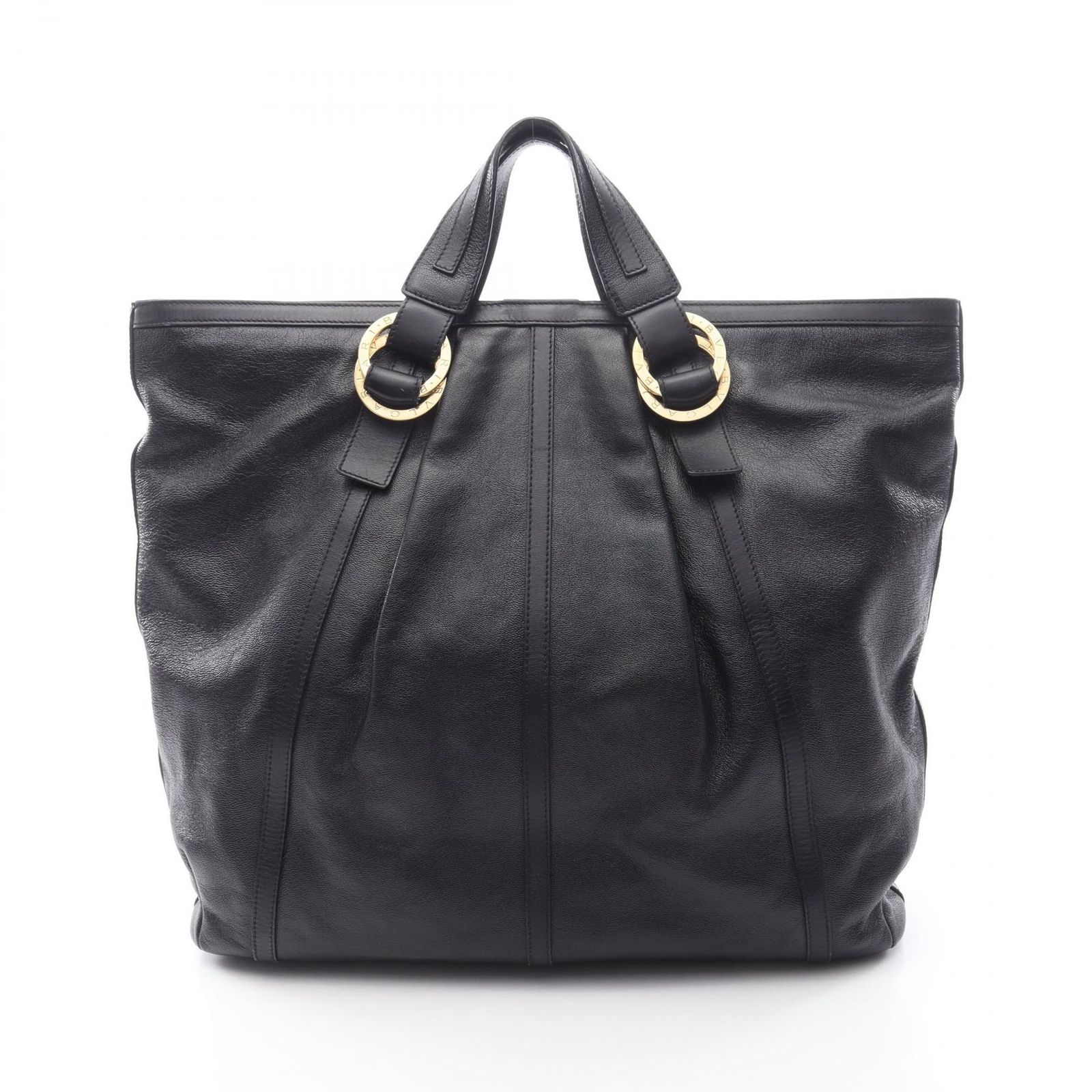 ブルガリ BVLGARI トートバッグ ドッピオトンド ブラック レザー ドッピオトンド トートバッグ レディース Used A