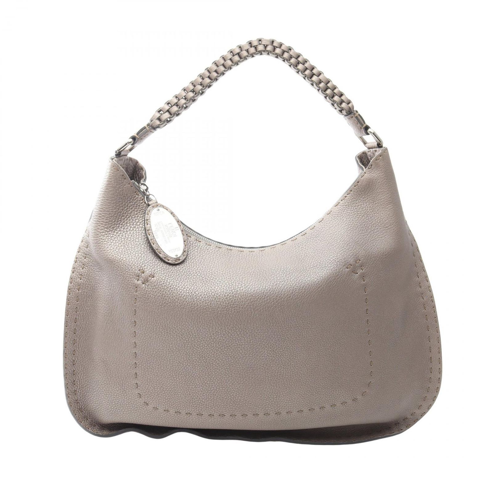 フェンディ FENDI ショルダーバッグ セレリア メタリック 編み込みストラップ グレージュ レザー セレリア ワンショルダー レディース Used B