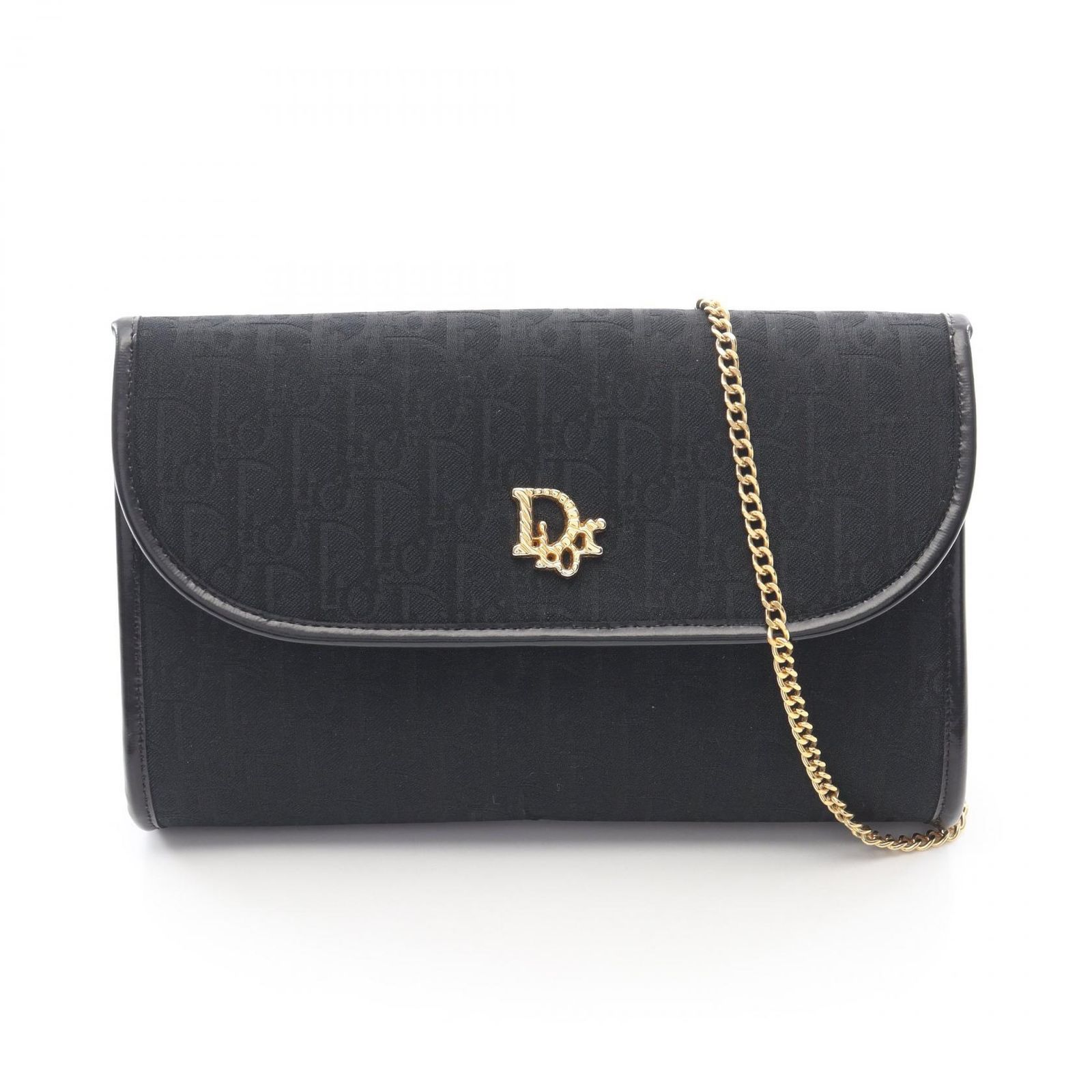 ディオール Dior ショルダーバッグ トロッター ブラック キャンバス レザー トロッター チェーンショルダー レディース Used A