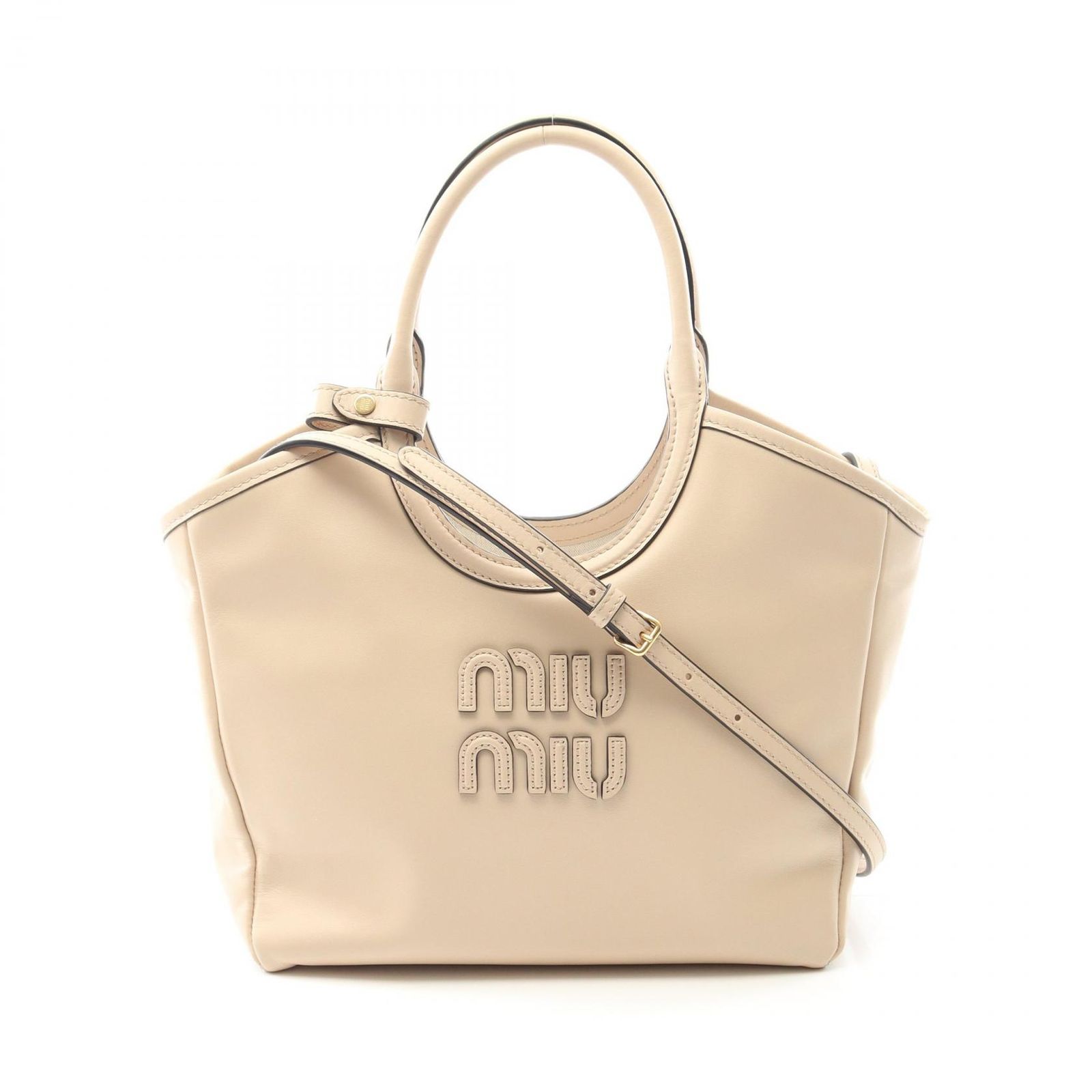ミュウ ミュウ Miu Miu ハンドバッグ IVY アイビー ライトベージュ レザー アイビー バッグ スモール レディース Used A
