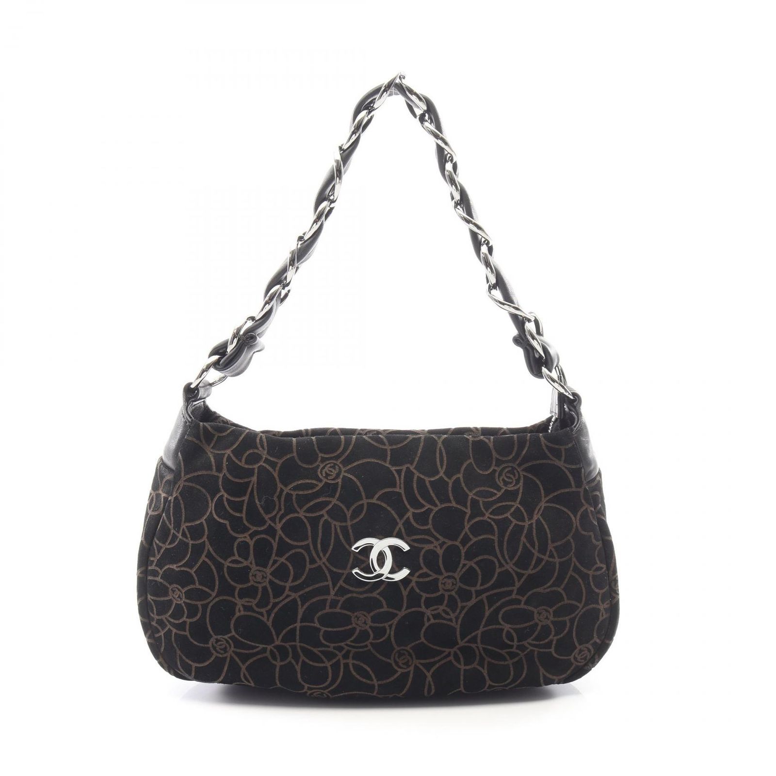 シャネル CHANEL ハンドバッグ カメリア ブラック スウェード ラムスキン（羊革） カメリア チェーンバッグ レディース Used B