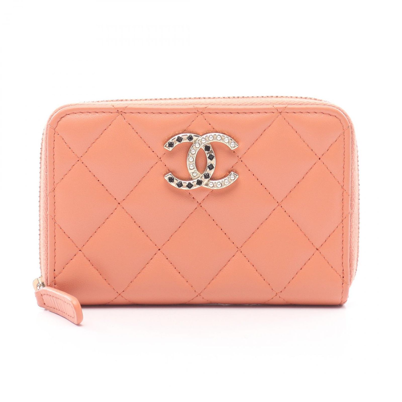 シャネル CHANEL コインケース マトラッセ コーラルオレンジ ラムスキン(羊革) マトラッセ コインケース レディース Used A