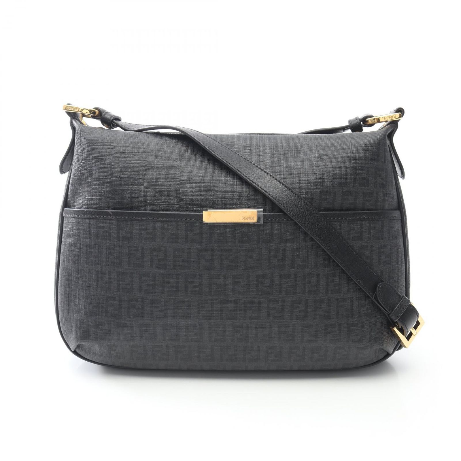 フェンディ FENDI ショルダーバッグ ズッキーノ 8BT206 グレー/ブラック PVCコーティングキャンバス レザー ズッキーノ ショルダー レディース Used B