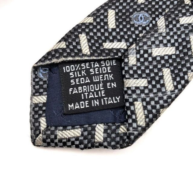人気SALE，低価 CHANEL ネクタイ ブラック ベージュ 幾何学模様 総柄