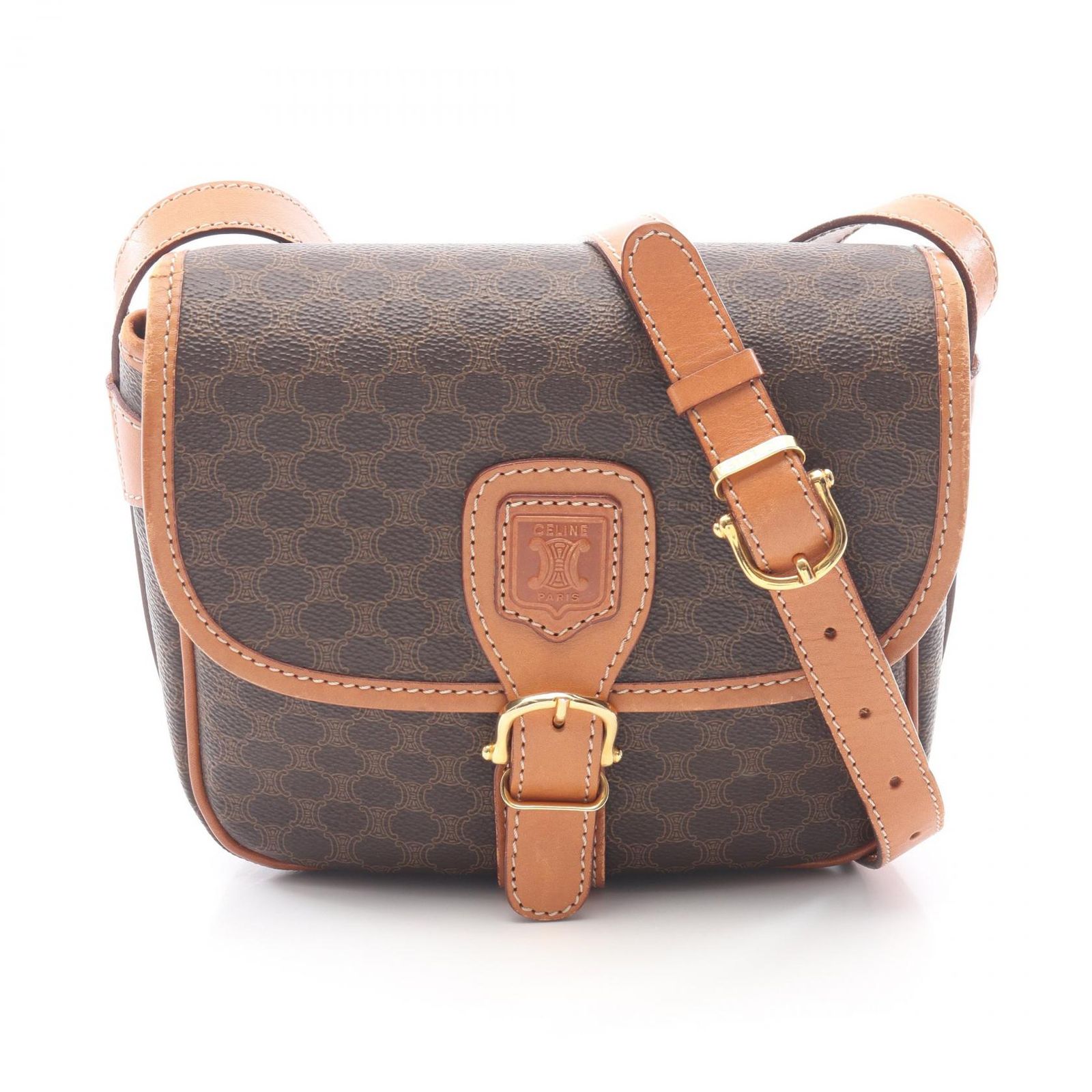セリーヌ CELINE ショルダーバッグ マカダム ダークブラウン/ブラウン PVCコーティングキャンバス レザー マカダム ショルダー レディース Used B