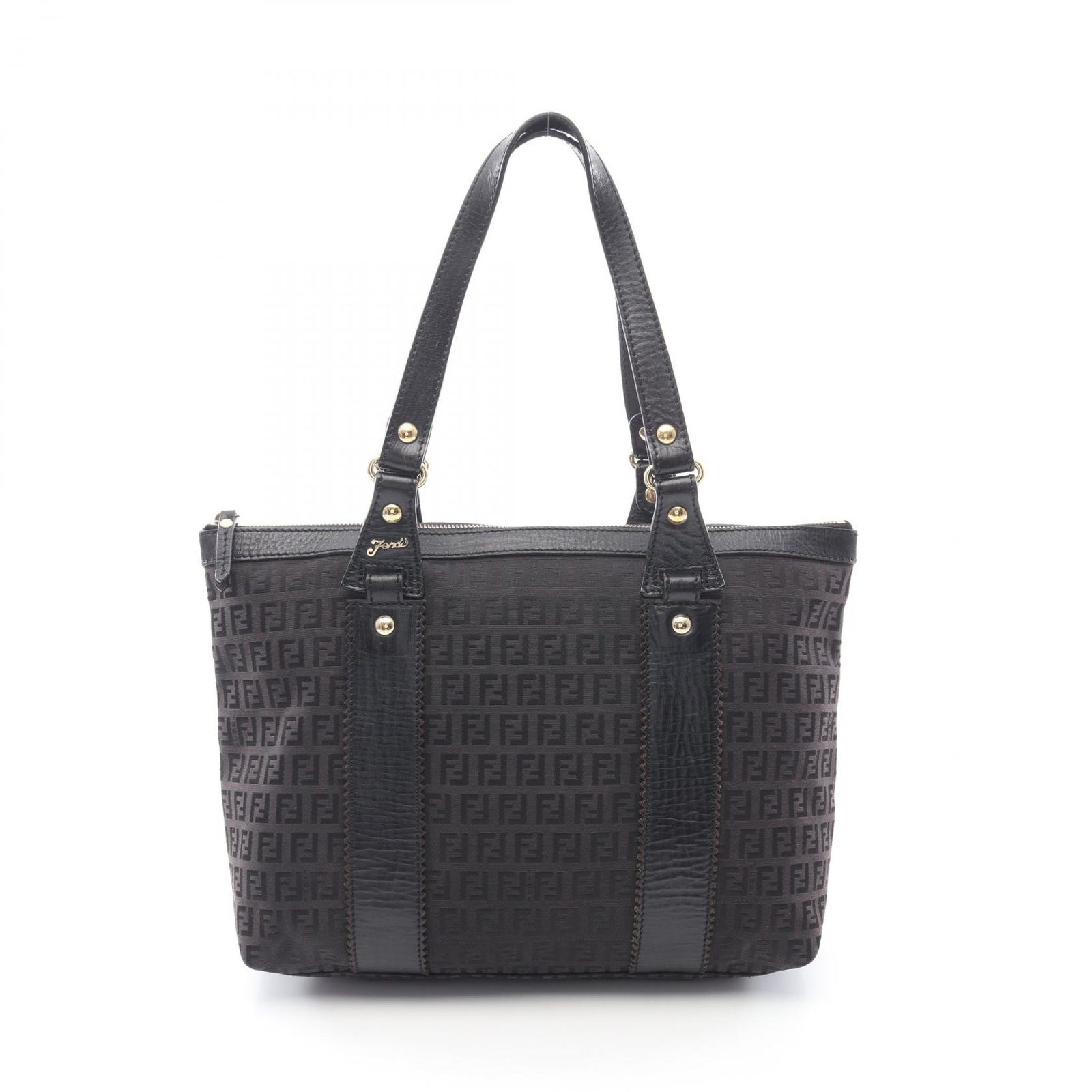 フェンディ FENDI トートバッグ ズッキーノ ダークブラウン キャンバス レザー ズッキーノ トートバッグ レディース Used B