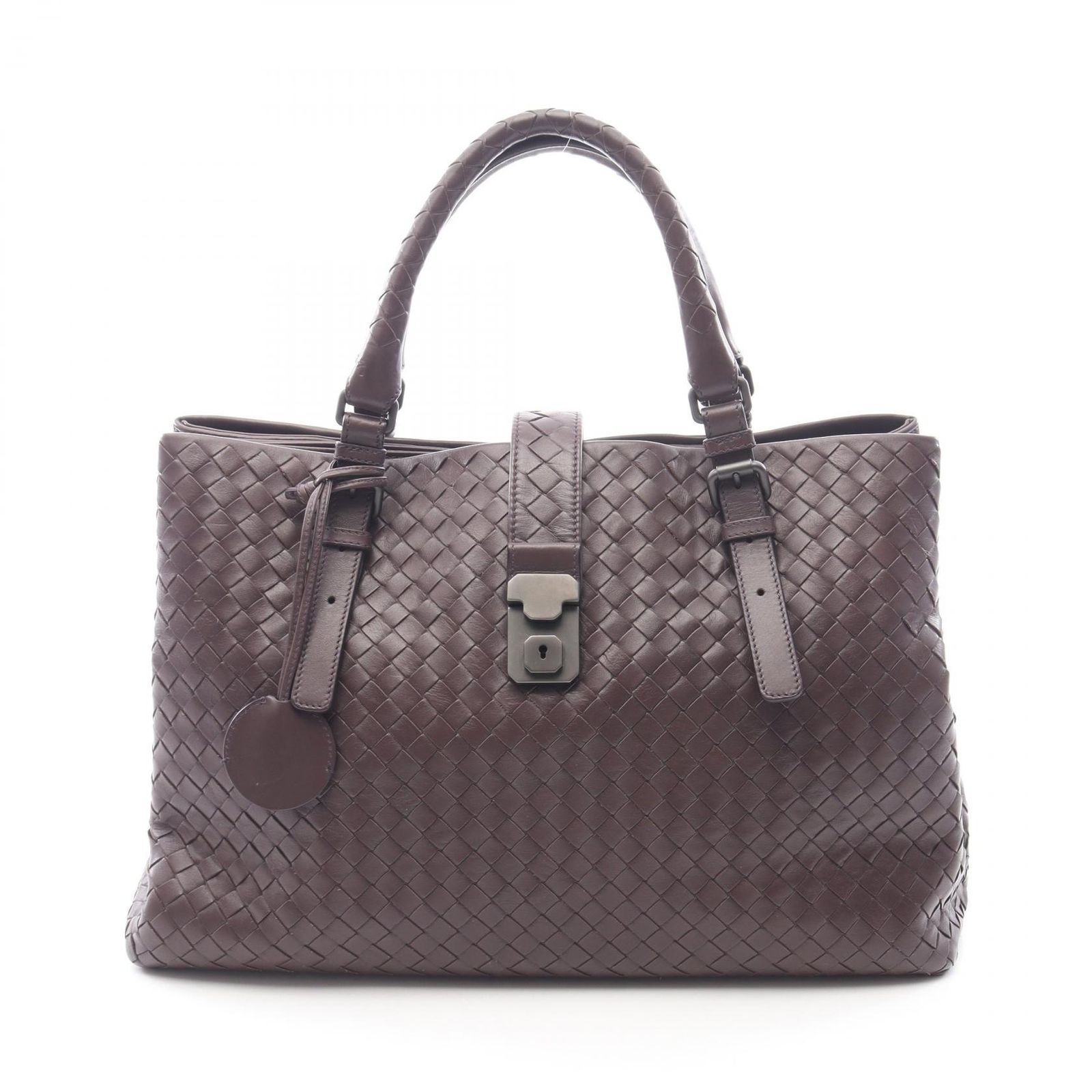 ボッテガヴェネタ BOTTEGA VENETA ハンドバッグ イントレチャート ローマバッグ ミディアム パープル レザー ローマ ミディアム ハンド レディース Used B