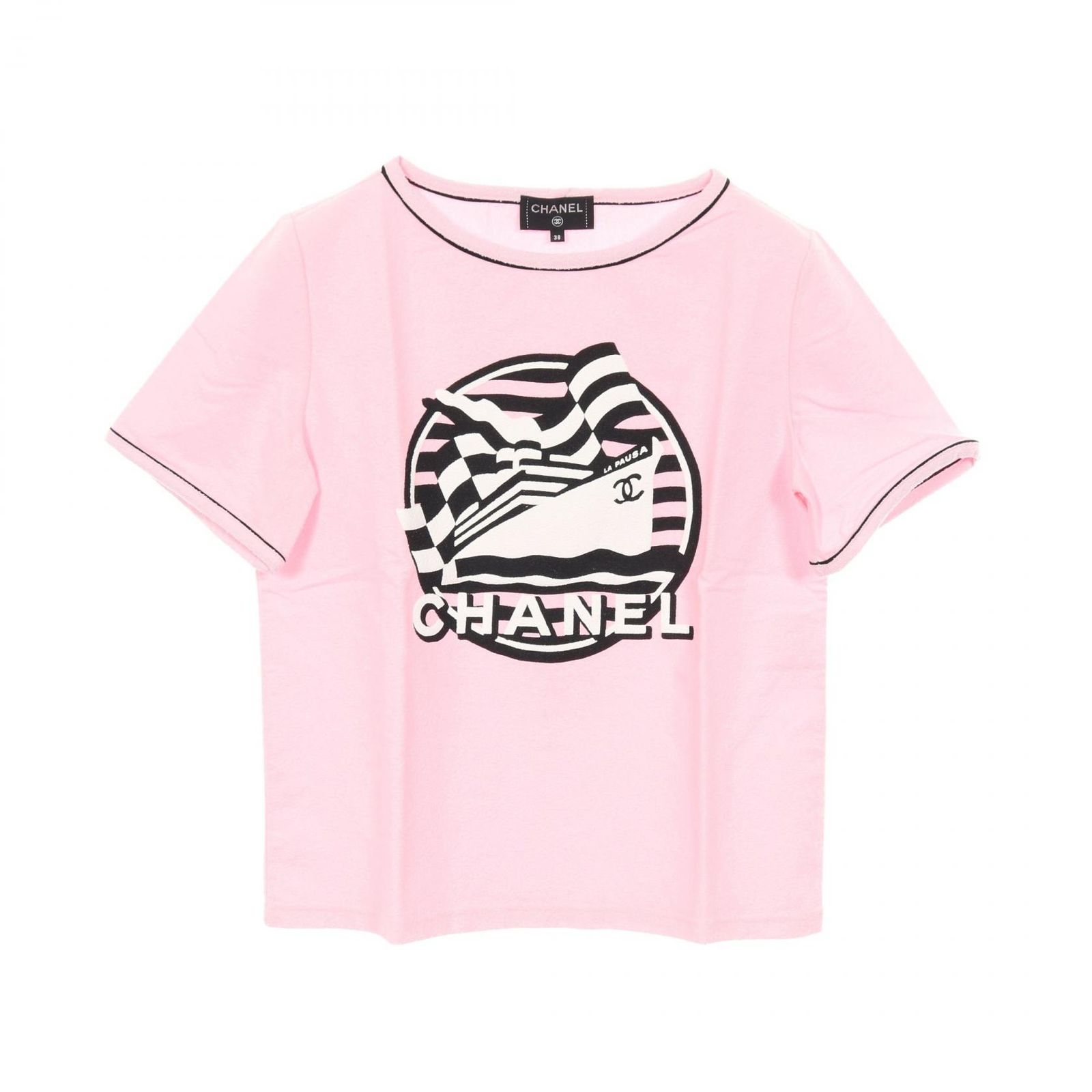 シャネル CHANEL カットソー LA PAUSA ラ パウザ クルーズコレクション P60455V38022 ピンク コットン Tシャツ レディース Used A
