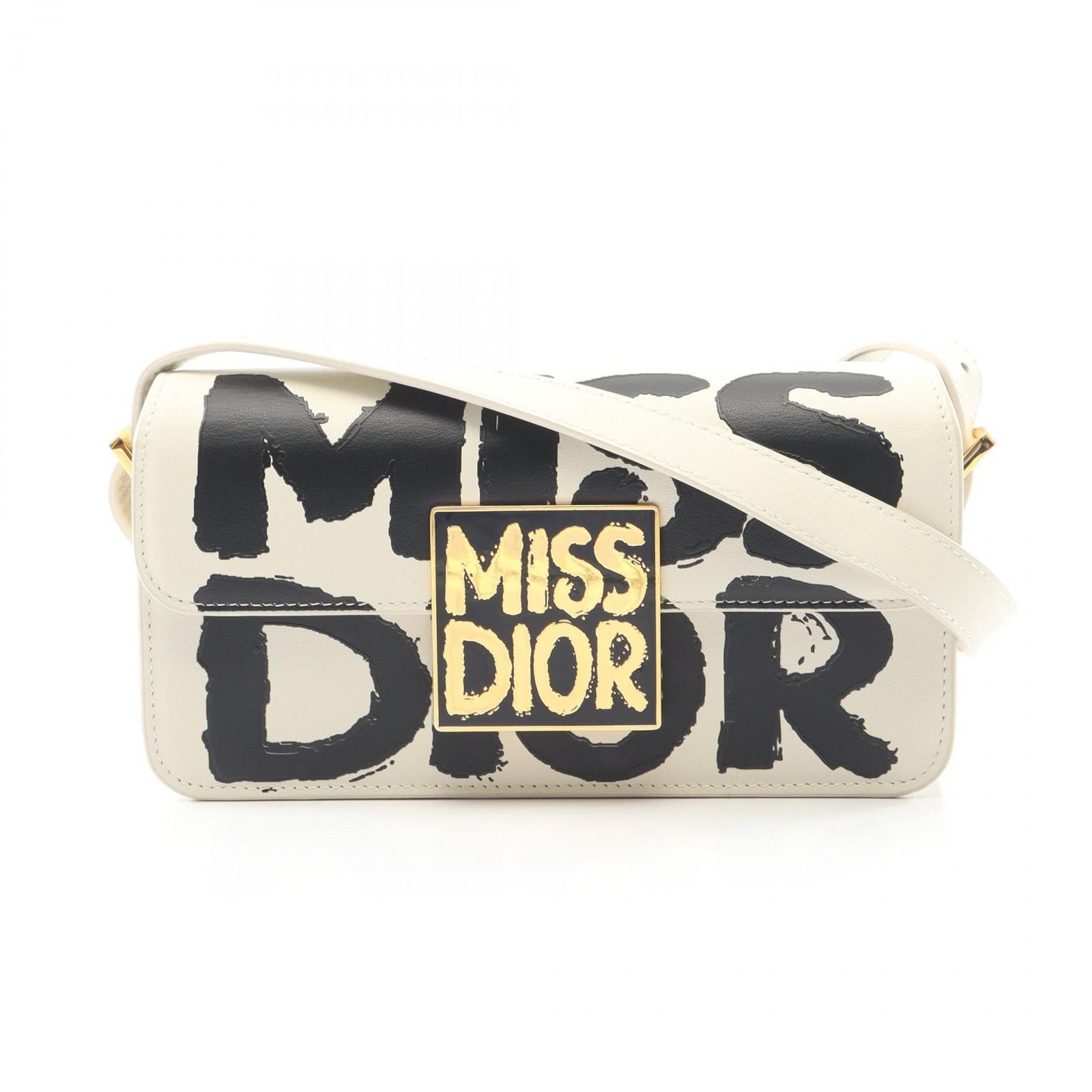 ディオール Dior ショルダーバッグ MISS DIOR M2610UZCJ ブラック/ホワイト レザー MISS DIOR フラップ ショルダーバッグ レディース Used A