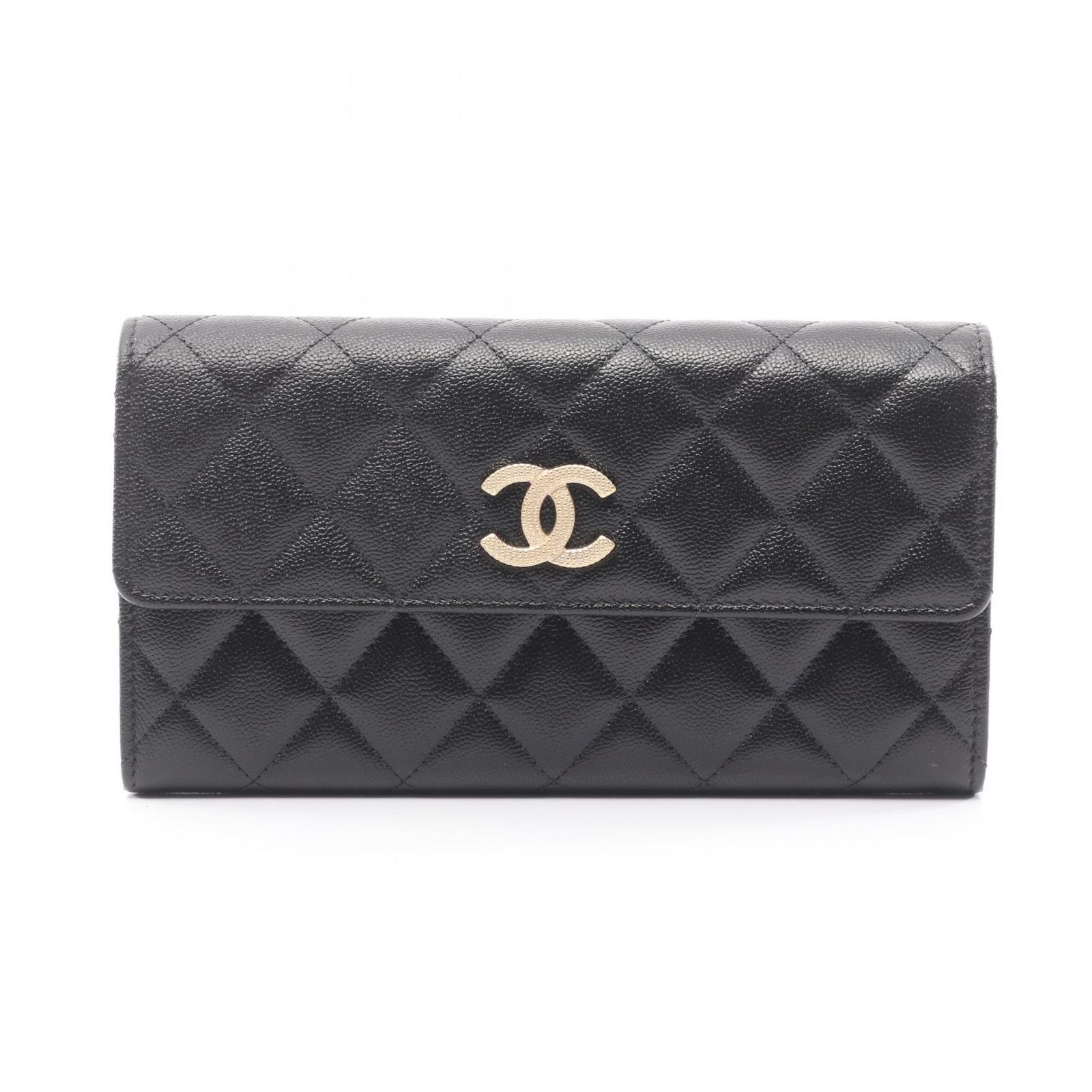 シャネル CHANEL 二つ折り長財布 マトラッセ ブラック キャビアスキン(グレインドカーフ) マトラッセ ZIP長財布 レディース Used A