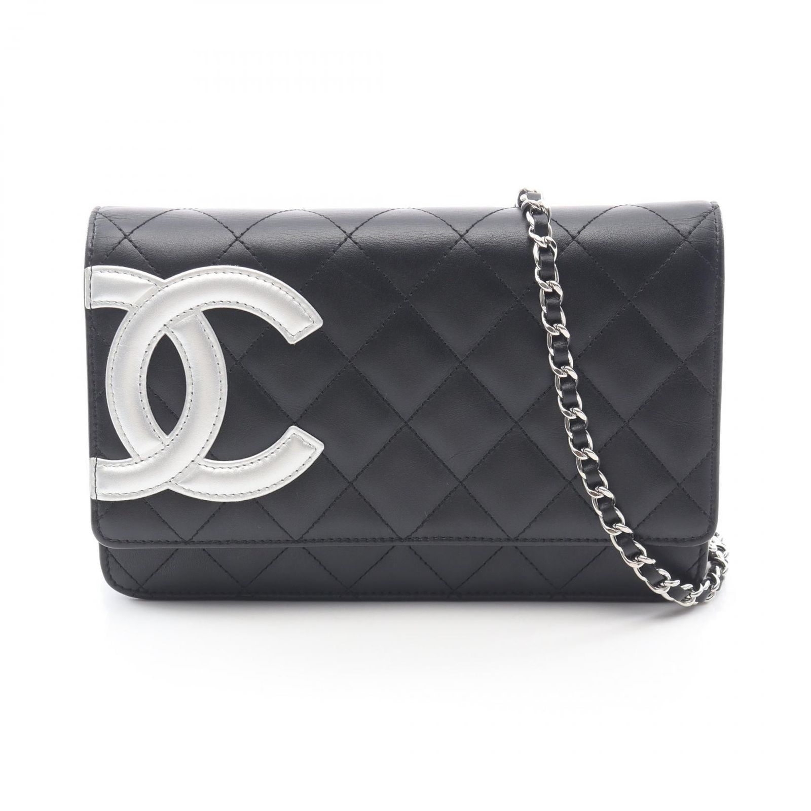 シャネル CHANEL ショルダーバッグ カンボンライン ブラック/シルバー レザー カンボン チェーンウォレット レディース Used A