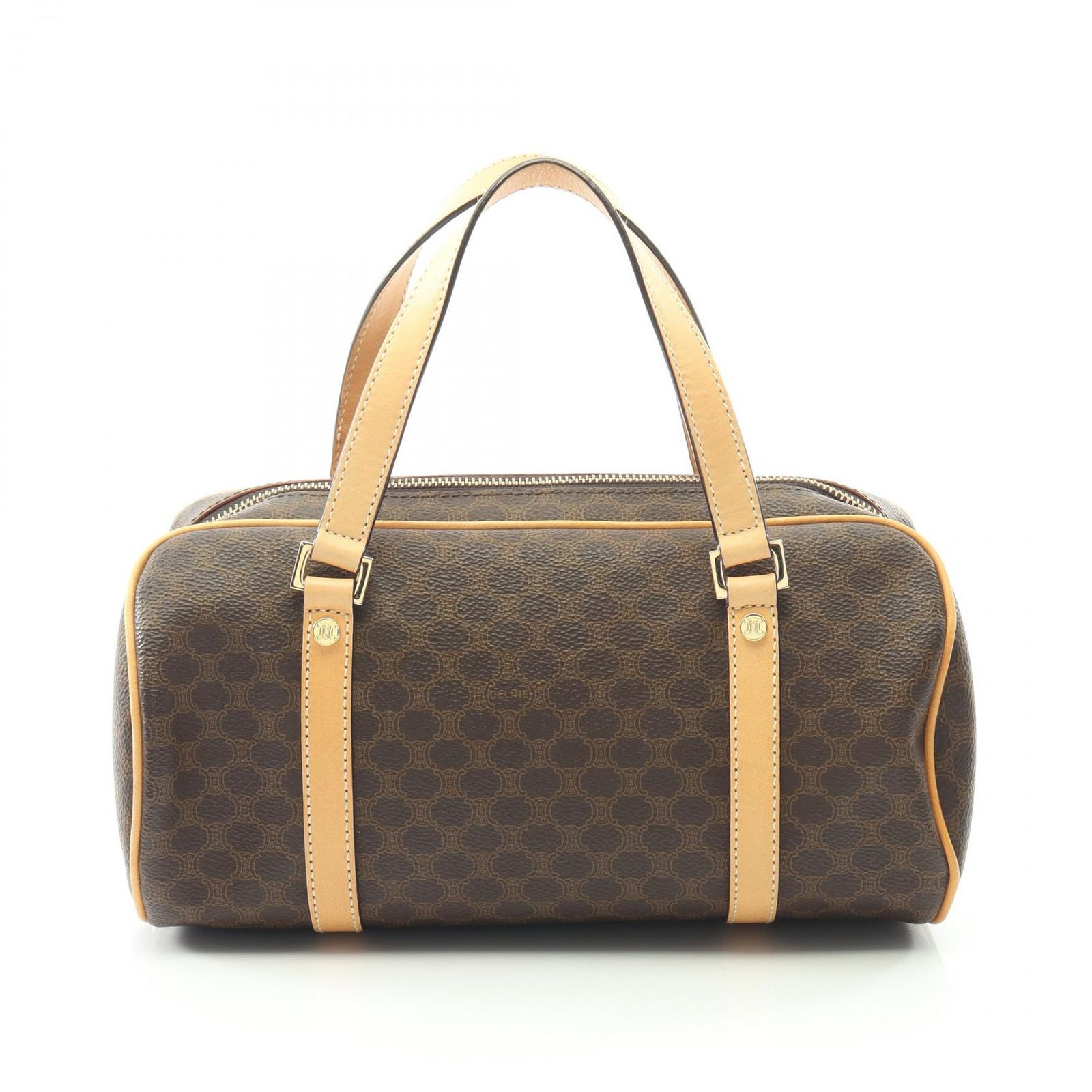 セリーヌ CELINE ハンドバッグ マカダム ダークブラウン/ナチュラル PVCコーティングキャンバス レザー マカダム ハンドバッグ レディース Used A