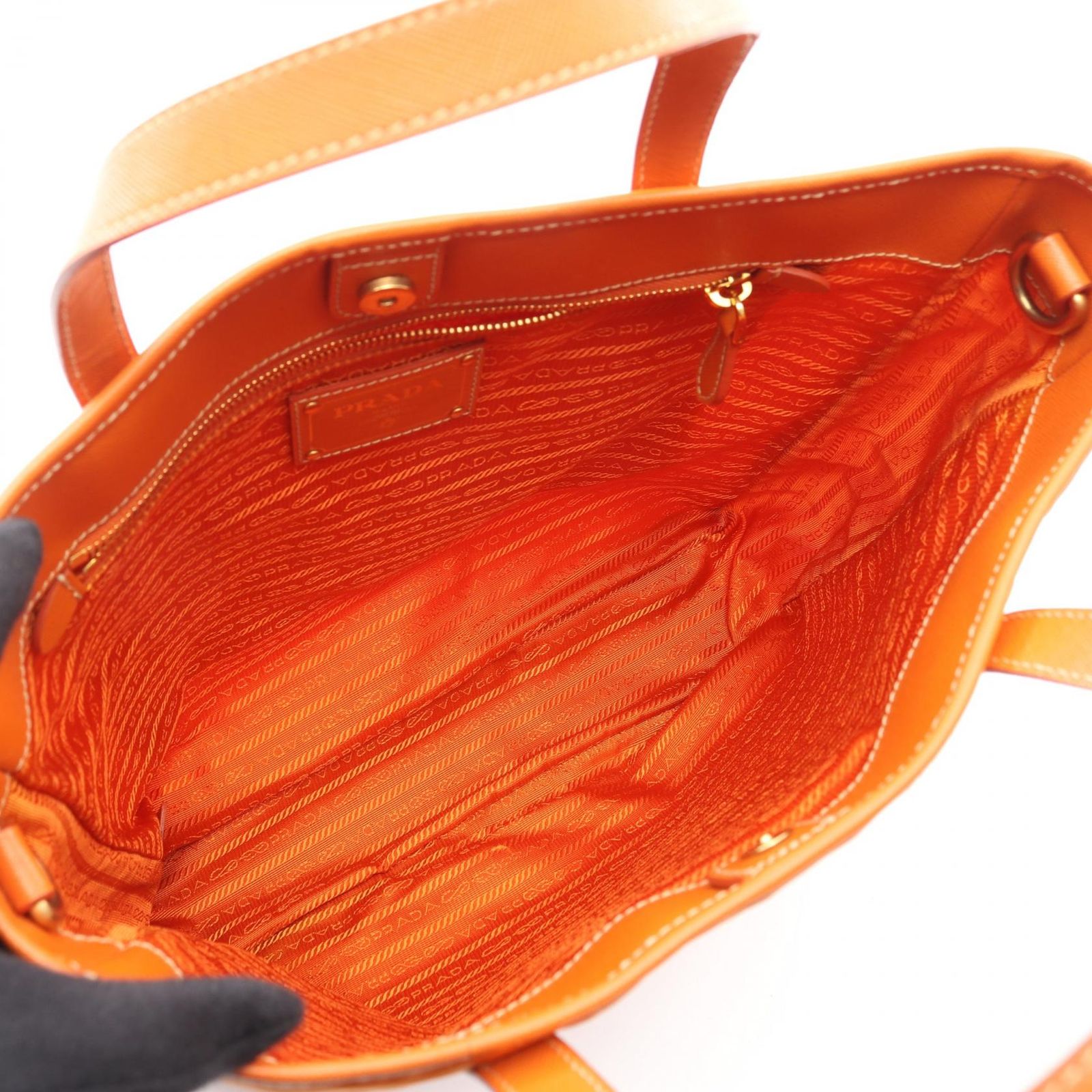 PRADA プラダ レザー トートバッグ オレンジ 【公式通販】