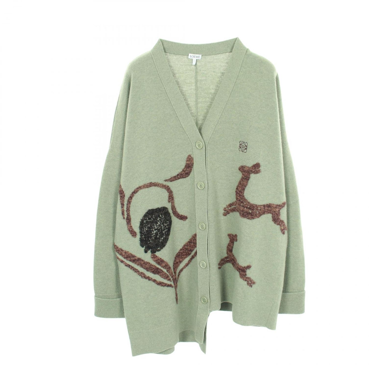 ロエベ LOEWE カーディガン アシンメトリー バンビ ジャカード Vネック ウール カーディガン レディース Used A