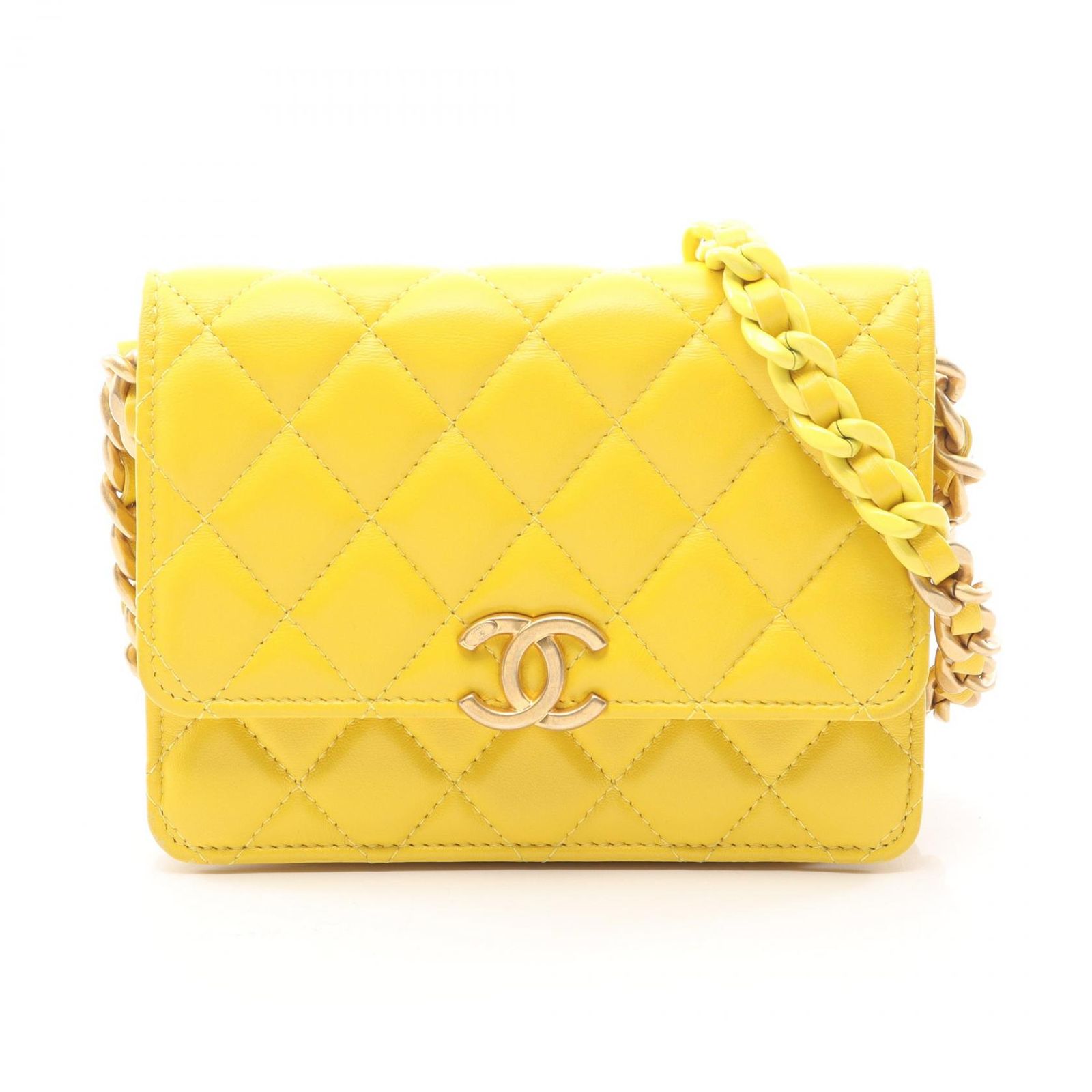 シャネル CHANEL ショルダーバッグ マトラッセ ミニ イエロー ラムスキン（羊革） マトラッセ ミニ チェーンウォレット レディース Used A 184,400円