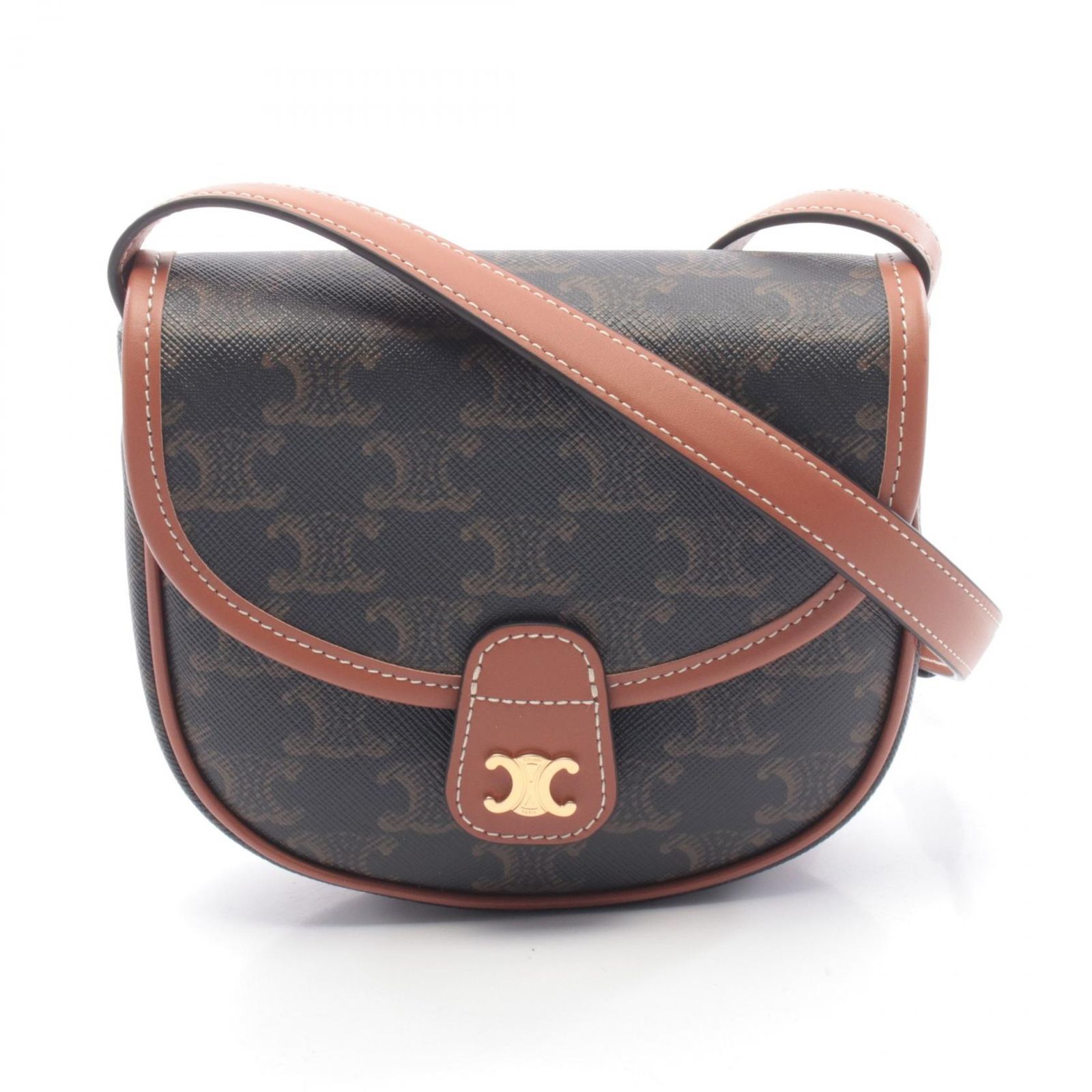セリーヌ CELINE ショルダーバッグ トリオンフ ミニブザス 196702BZJ ブラック/ブラウン PVCコーティングキャンバス レザー トリオンフ ミニ ブザス レディース Used A