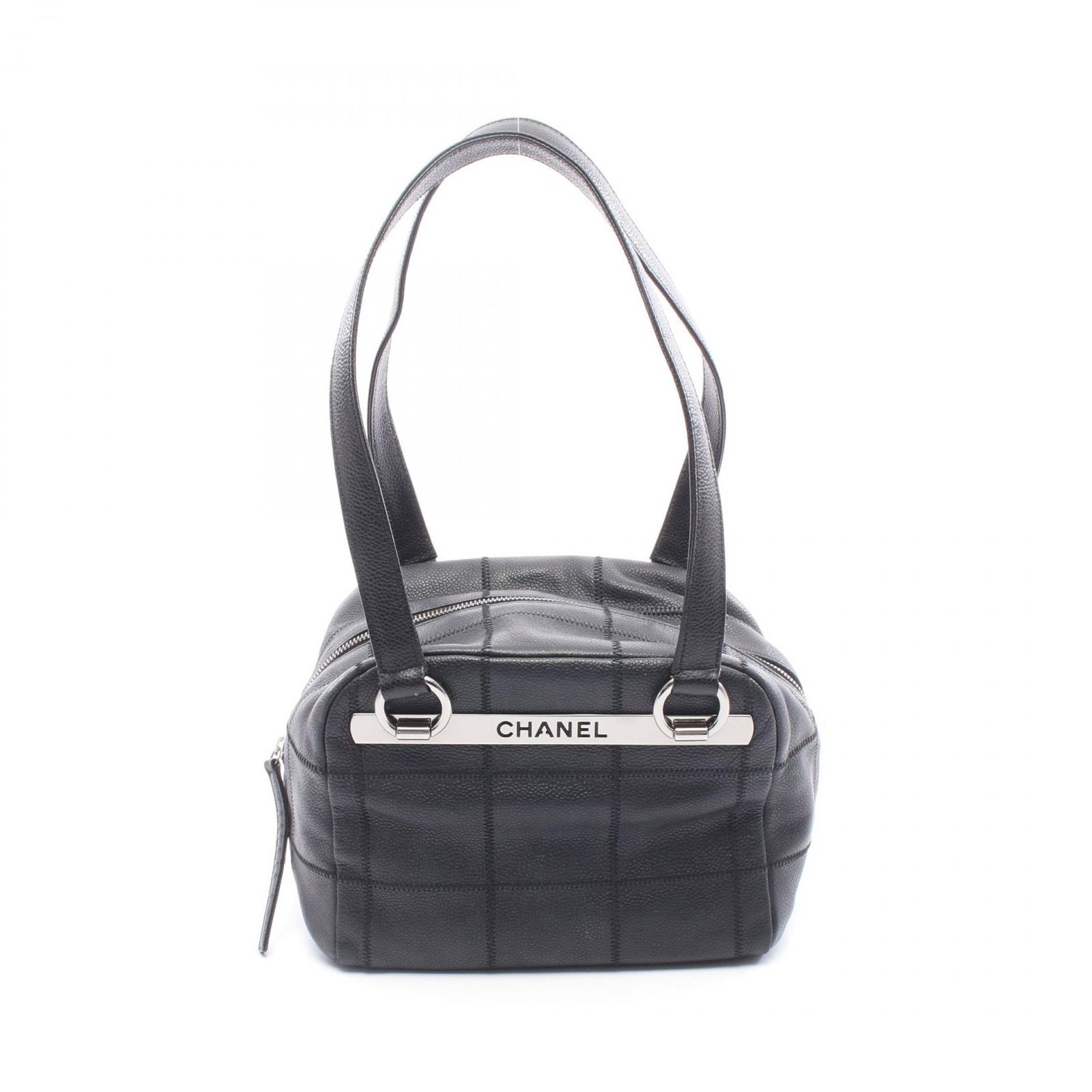シャネル CHANEL ハンドバッグ チョコバー ブラック レザー チョコバー ショルダーバッグ レディース Used B
