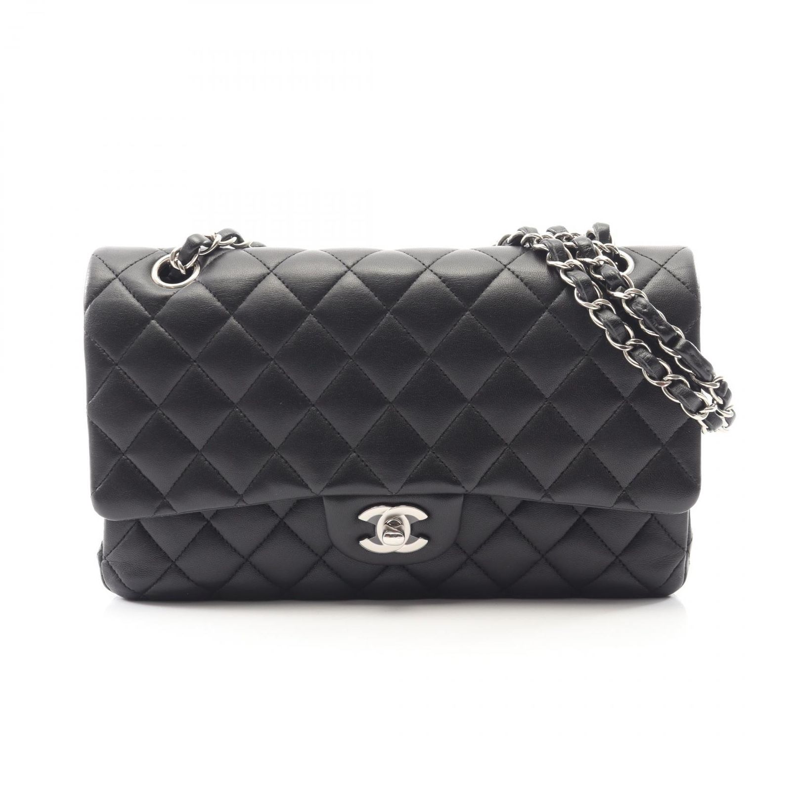 シャネル CHANEL ショルダーバッグ マトラッセ Wフラップ ブラック ラムスキン（羊革） マトラッセ ダブルフラップ チェーンショルダー レディース Used A