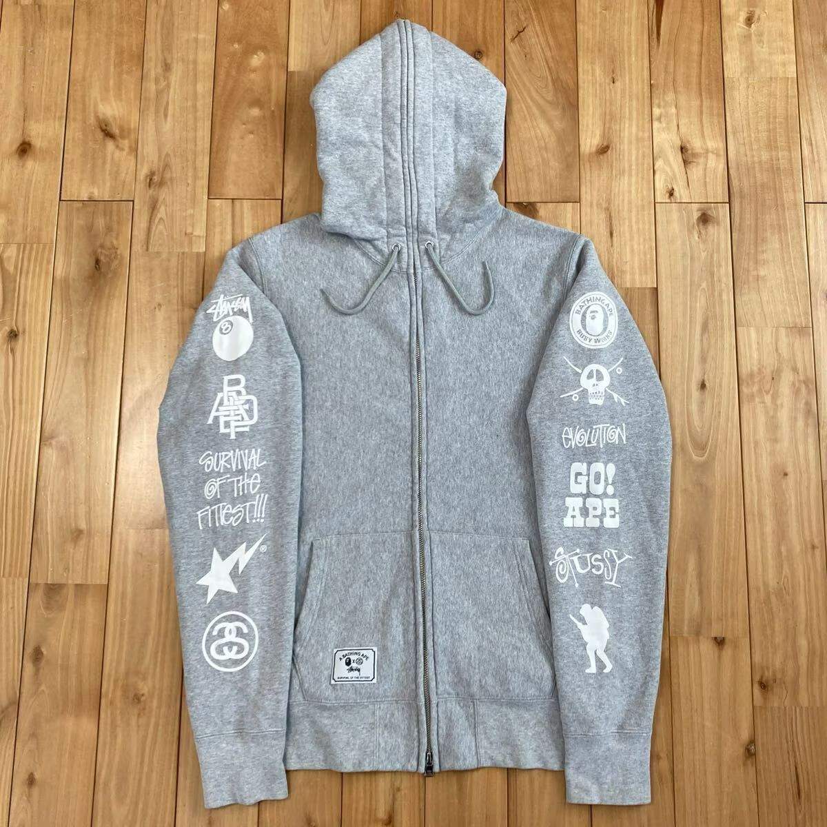 STUSSY × BAPE LOGO フルジップ パーカー Mサイズ a bathing ape full