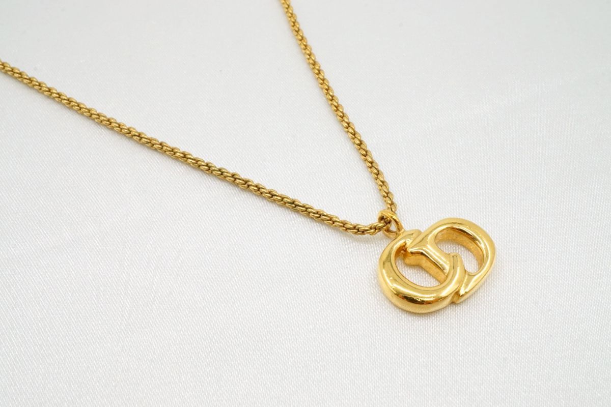 クリスチャン ディオール ヴィンテージ CDロゴ ネックレス ペンダント メッキ 金 ゴールド Christian Dior 6413j