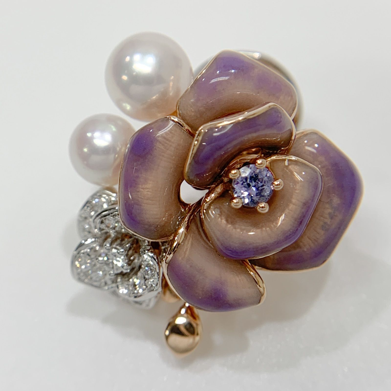 【中古】ミキモト MIKIMOTO プリンセス グレース コレクション薔薇 タンザナイト ブローチ パール ダイヤモンド K18PG K18WG