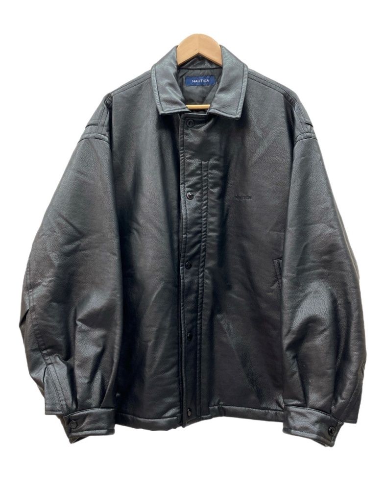 ノーティカ NAUTICA Vegan Leather Jacket ヴィーガン レザー ジャケット フェイクレザー ジップアップ ダブルフロント アウター 黒 233-1574 ジャケット ロゴ ブラック Lサイズ 104MT-3119