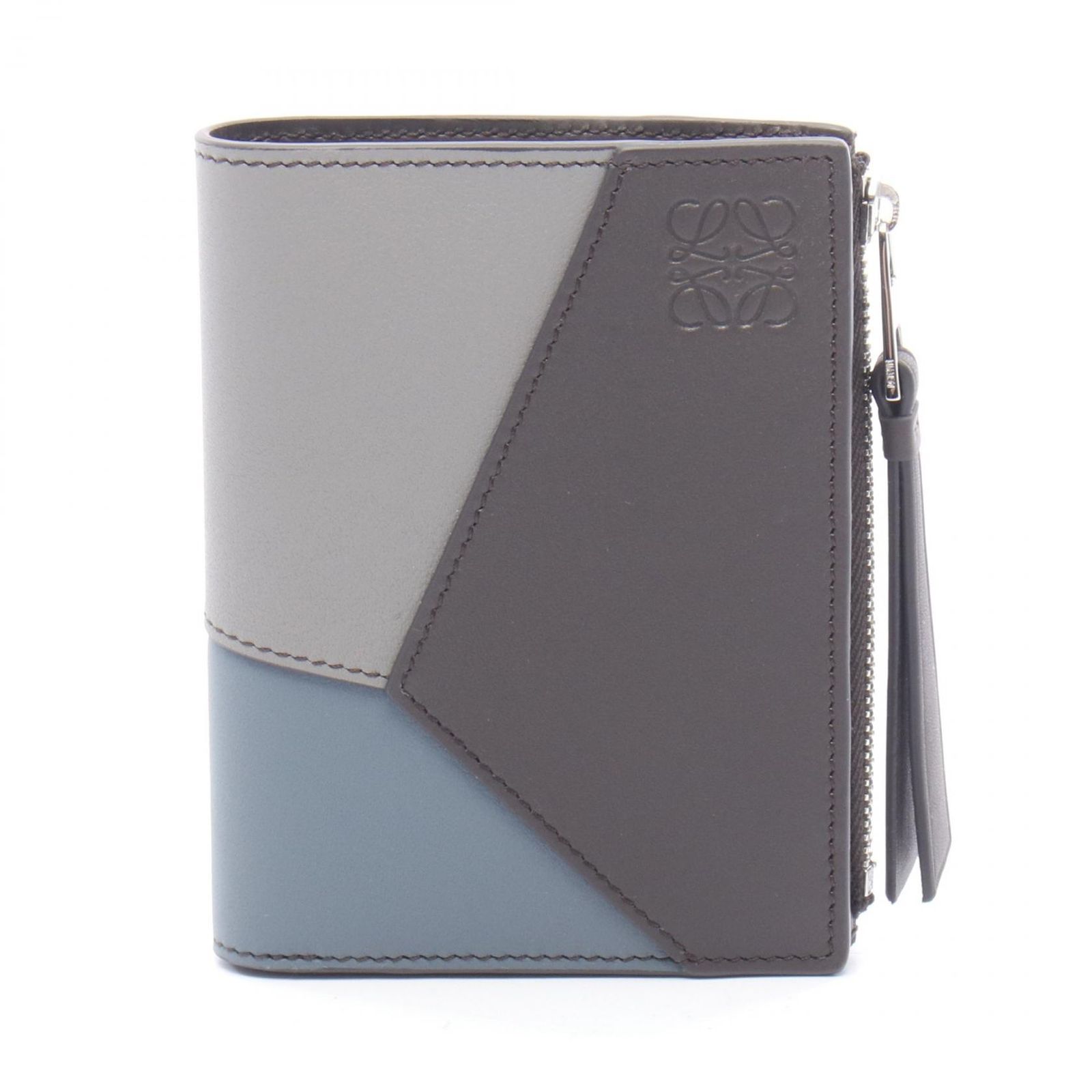 ロエベ LOEWE 二つ折り財布 パズル スリム コンパクト ウォレット C510W73X090679 アスファルトグレー/ストームブルー レザー パズル スリム コンパクト ウォレット