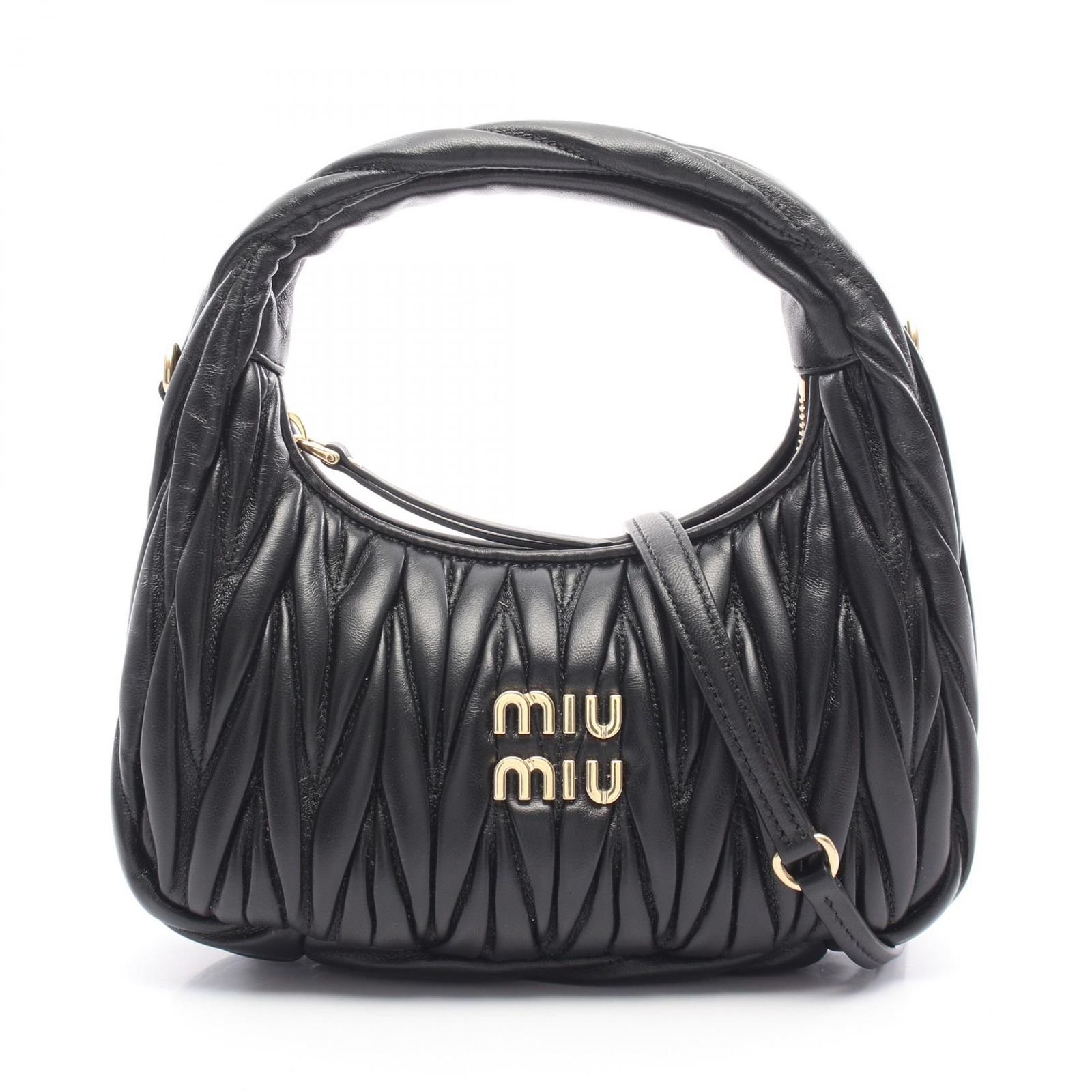 ミュウ ミュウ Miu Miu ハンドバッグ ワンダー マテラッセ ホーボーバッグ 2WAY 5BC125AN88F0002 ブラック レザー ワンダー マテラッセ ホーボーバッグ レディース