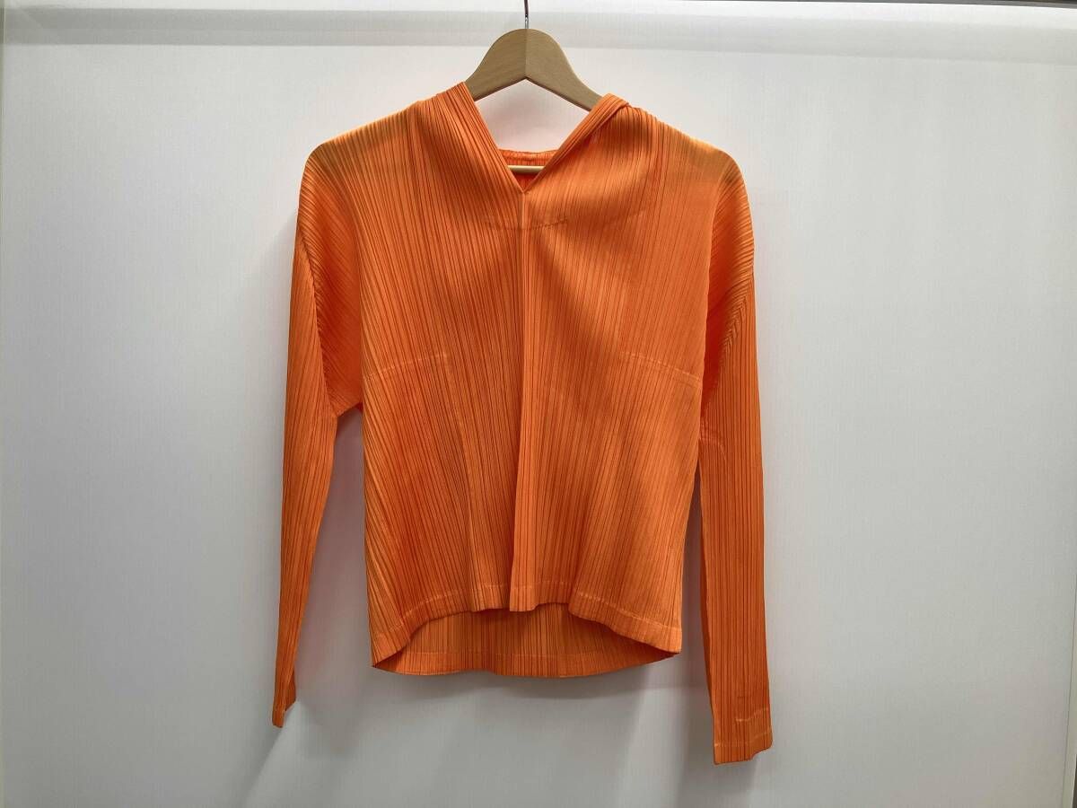 PLEATS PLEASE プリーツ プリーズ 長袖シャツ パーカー フーディー ISSEY MIYAKE イッセイミヤケ PP91-JK643 オレンジ サイズ3