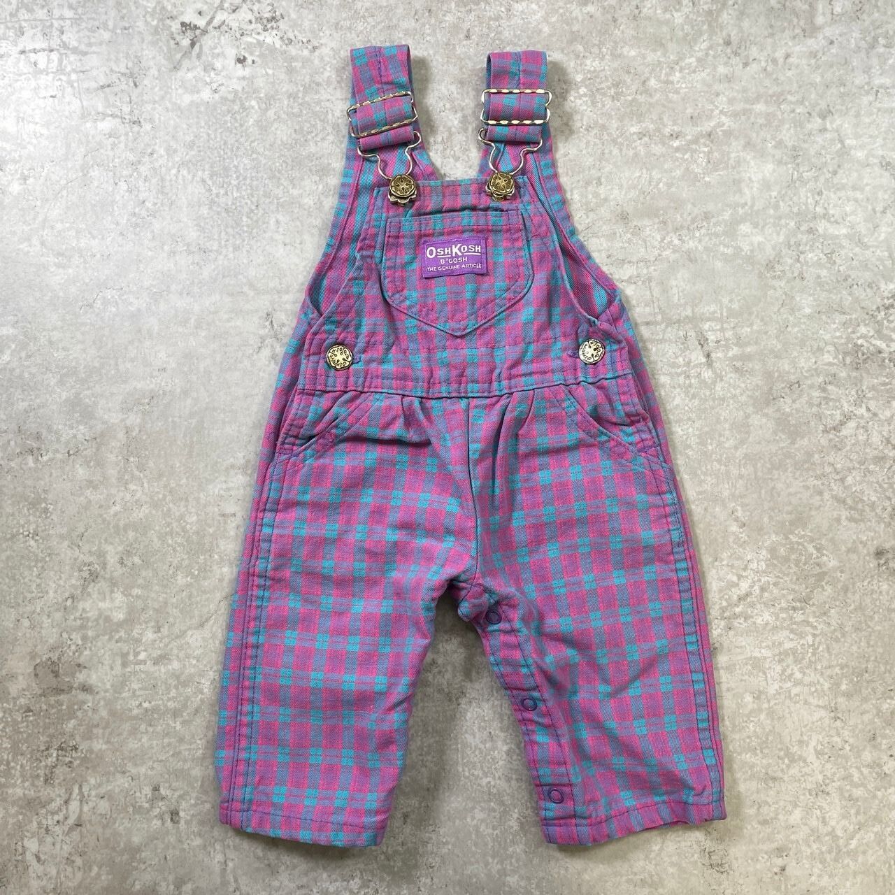 kids 80-90年代頃 USA製 紫タグ OSHKOSH オシュコシュ タータンチェック柄 オーバーオール サロペット キッズ3-6ヵ月相当 60-70cm相当 古着 子供服 ベビー服
