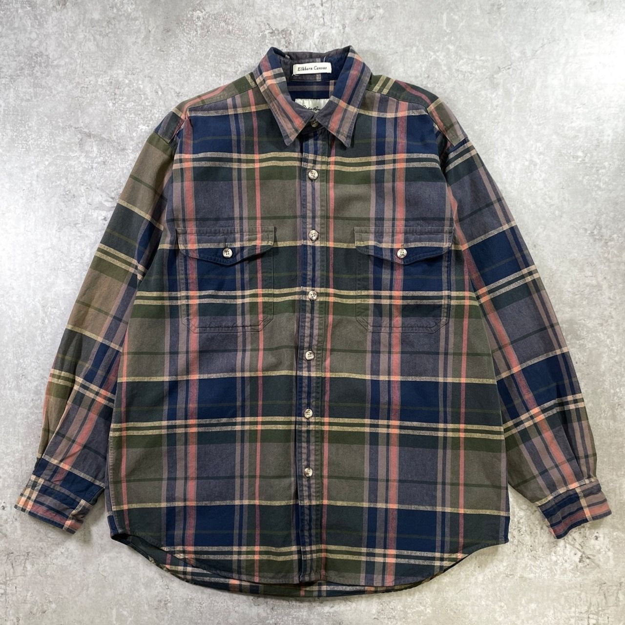 90年代 白タグ Eddie Bauer エディーバウアー Elkborn Canvas チェック柄 長袖シャツ メンズM 古着 90s ヴィンテージ VINTAGE